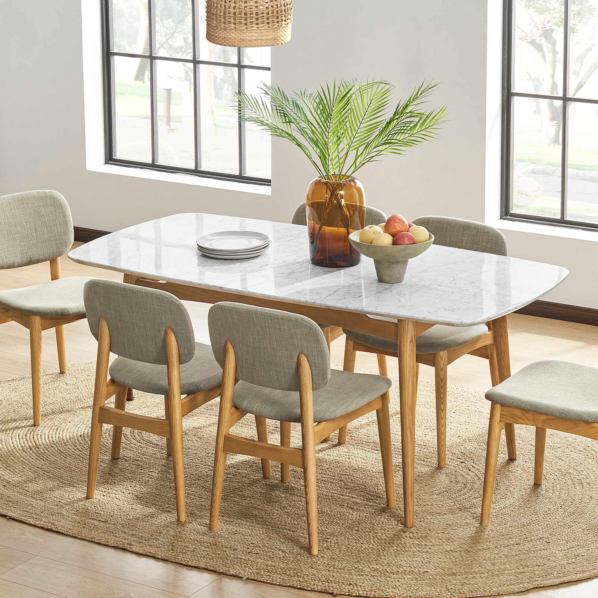 Kelsey Marble Dining Table with 4 Chairs, Natural Ash 0