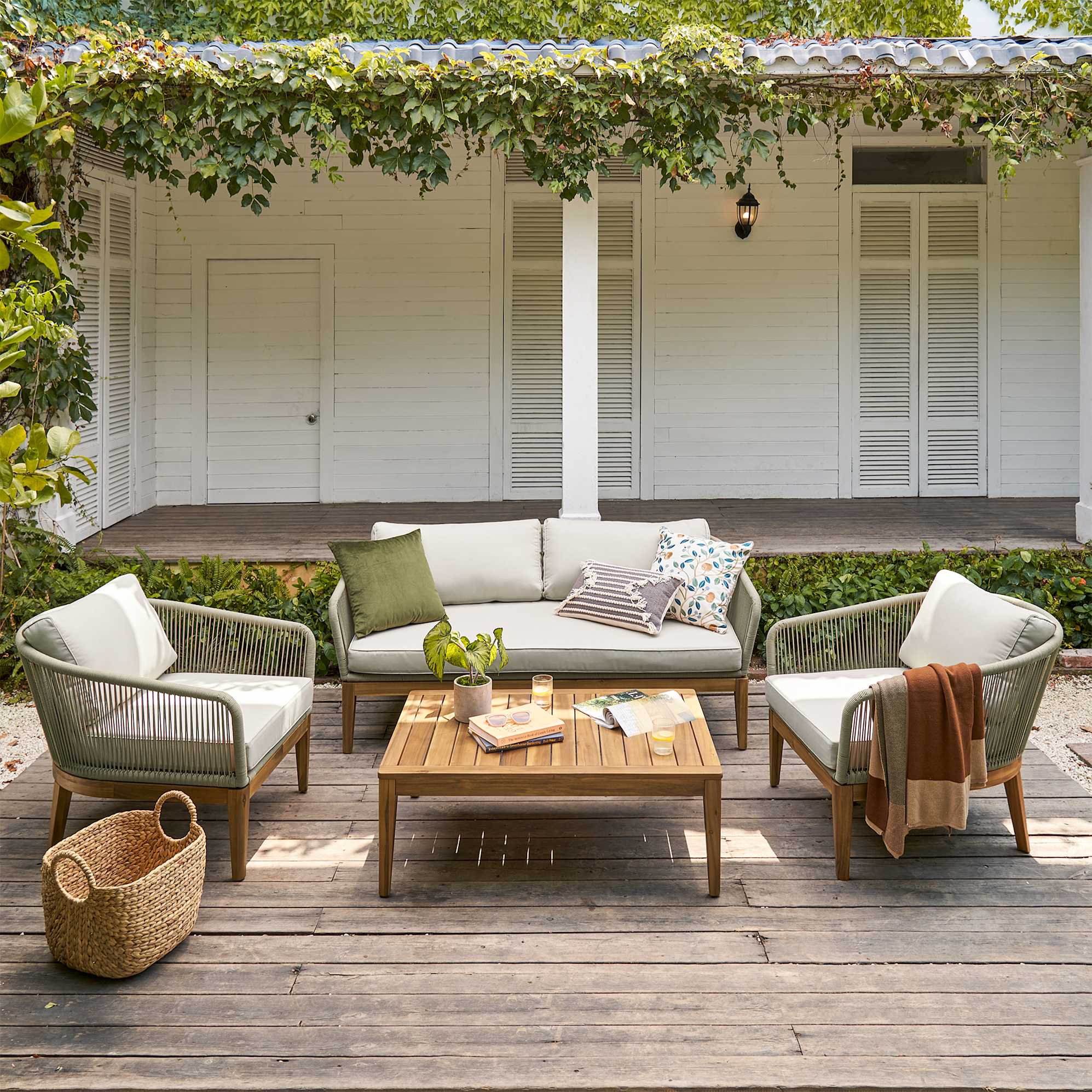 Maui Outdoor Loveseat, 2 Lounge Chairs & Table Set 0