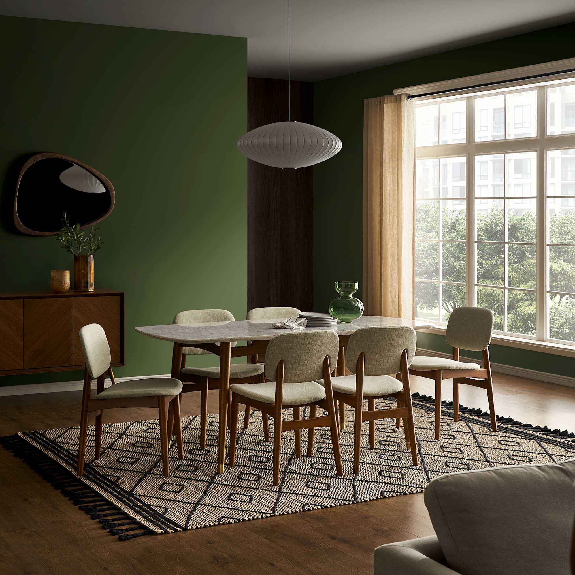 Kelsey Marble Dining Table with 4 Chairs, Walnut Stain 0
