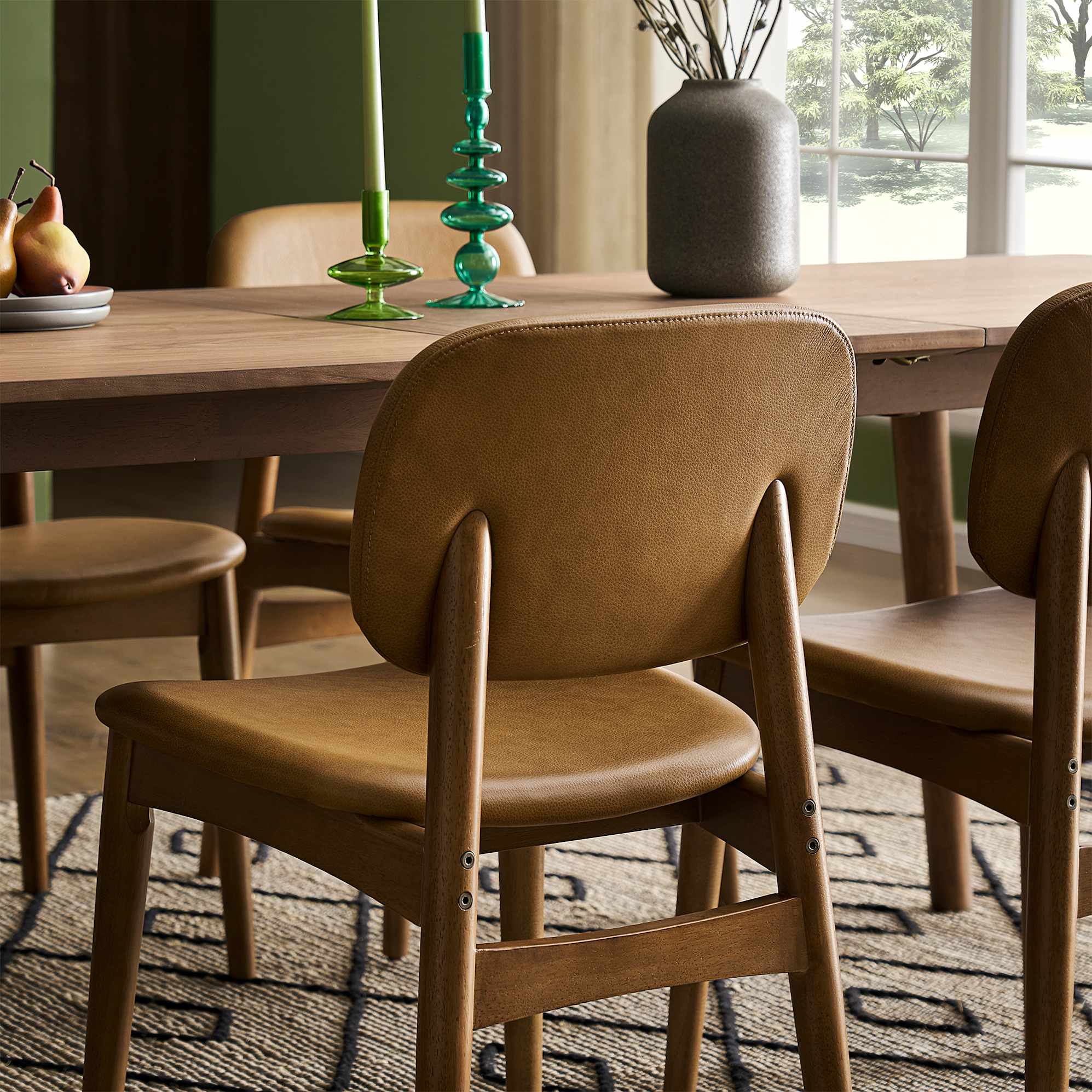 Kelsey Marble Dining Table with 4 Leather Chairs, Walnut Stain 9