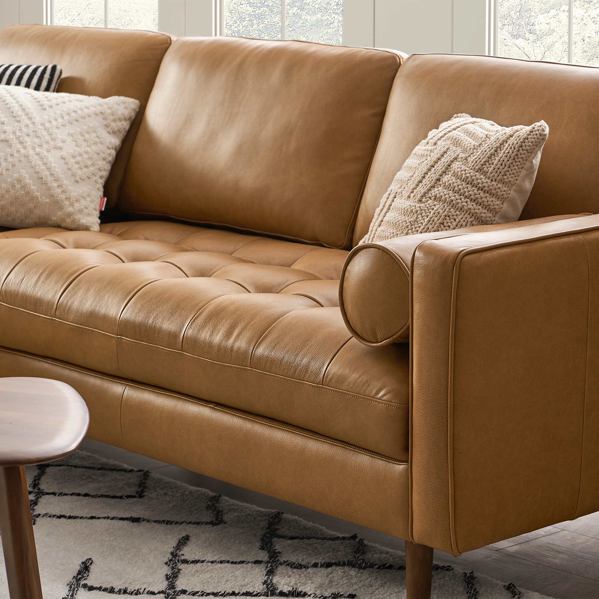 Madison Leather Chaise Sectional Sofa with Ottoman 7