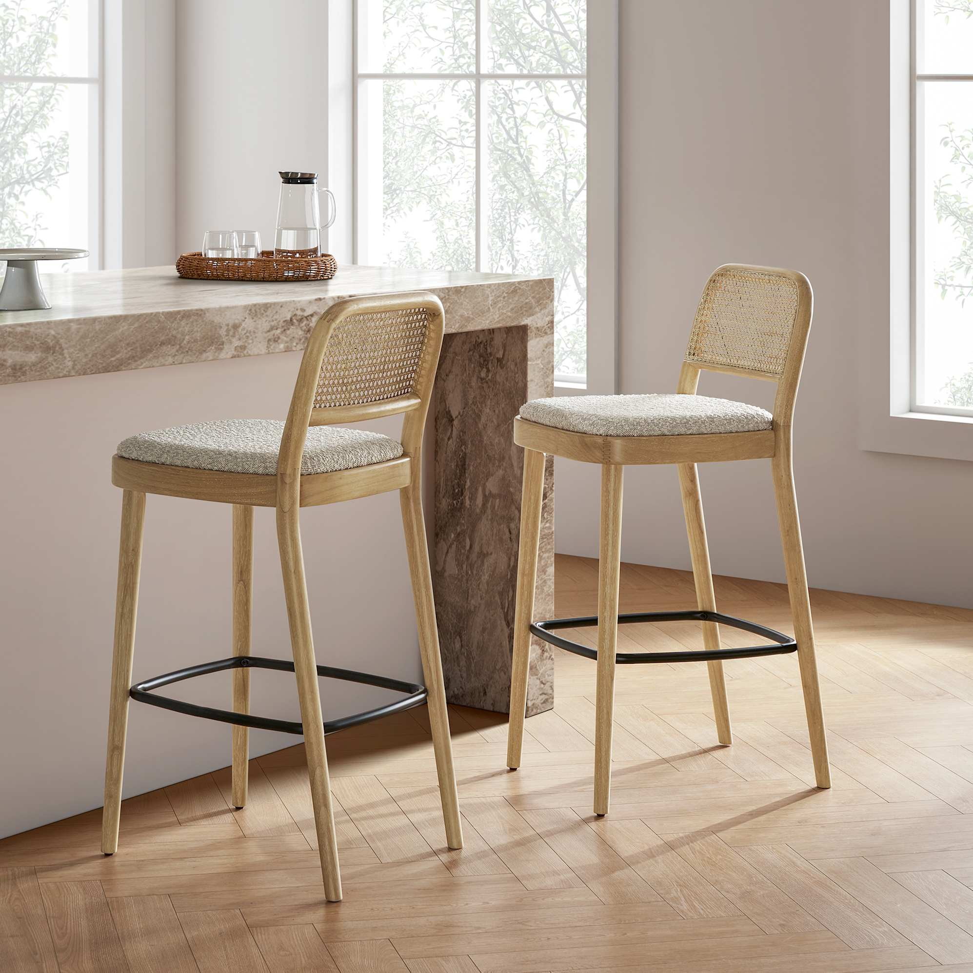 Edith Cane Bar Stool, White Wash 0