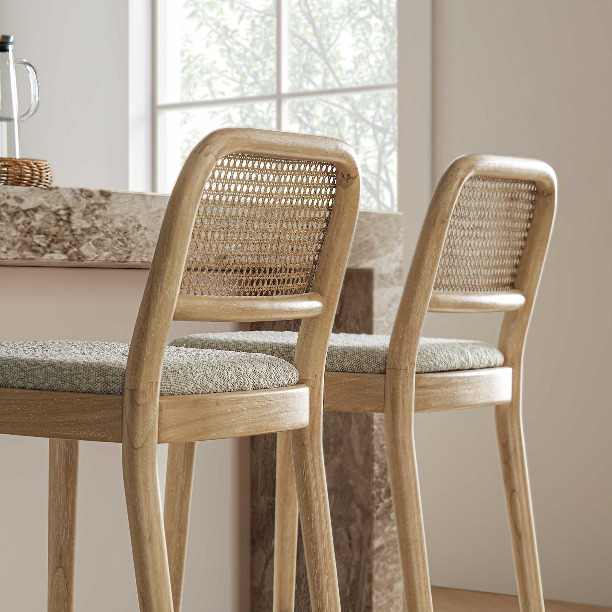 Edith Cane Bar Stool, White Wash 8