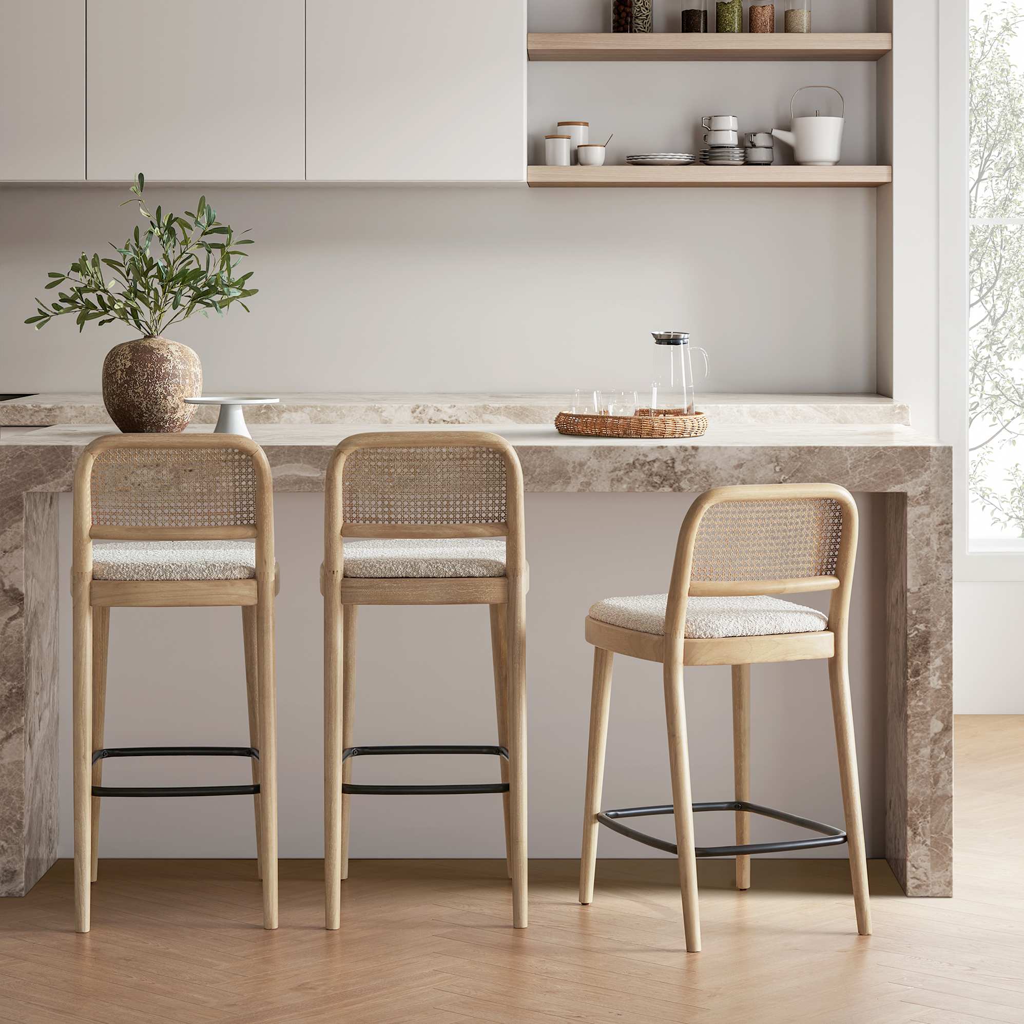 Edith Cane Bar Stool, White Wash 2