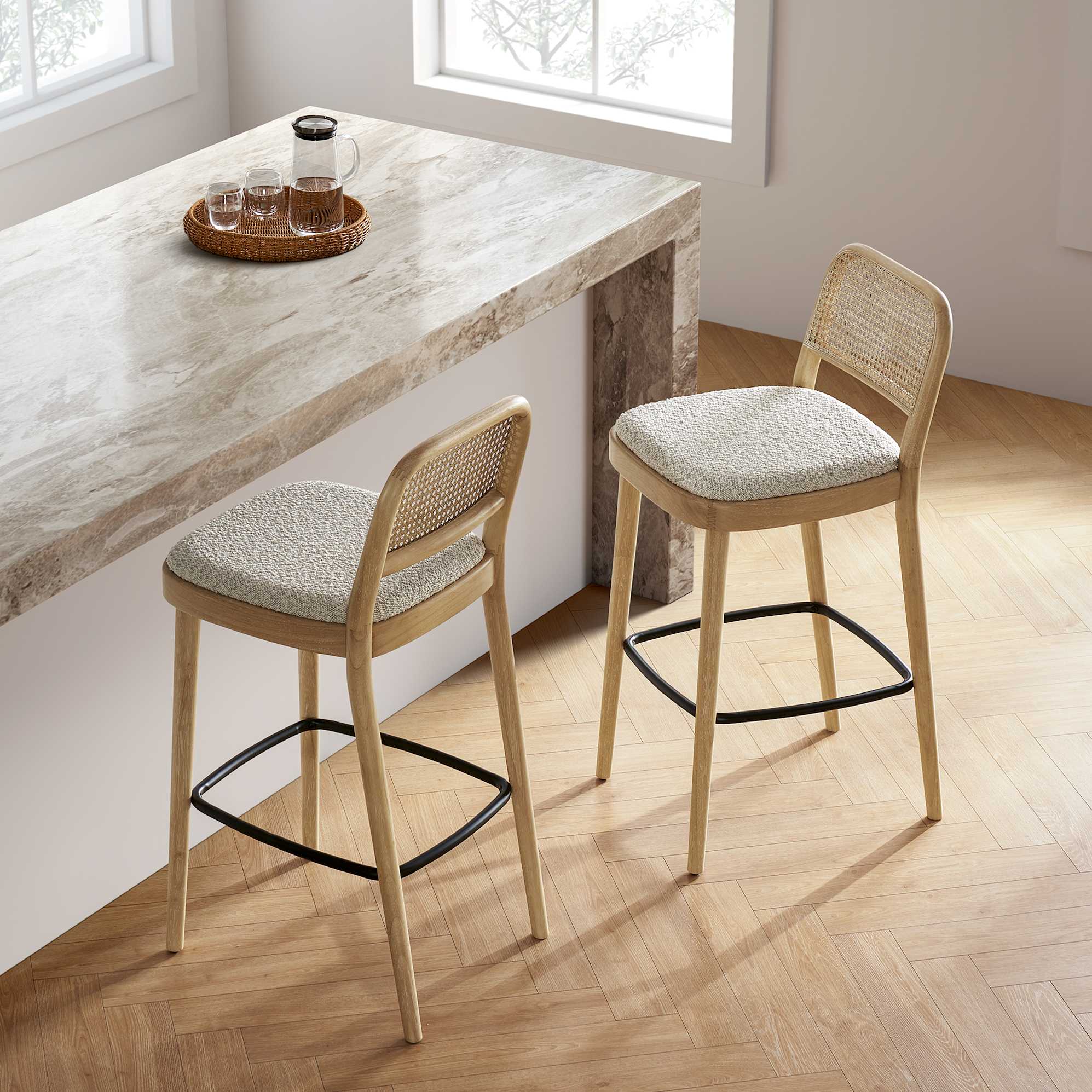 Edith Cane Bar Stool, White Wash 3