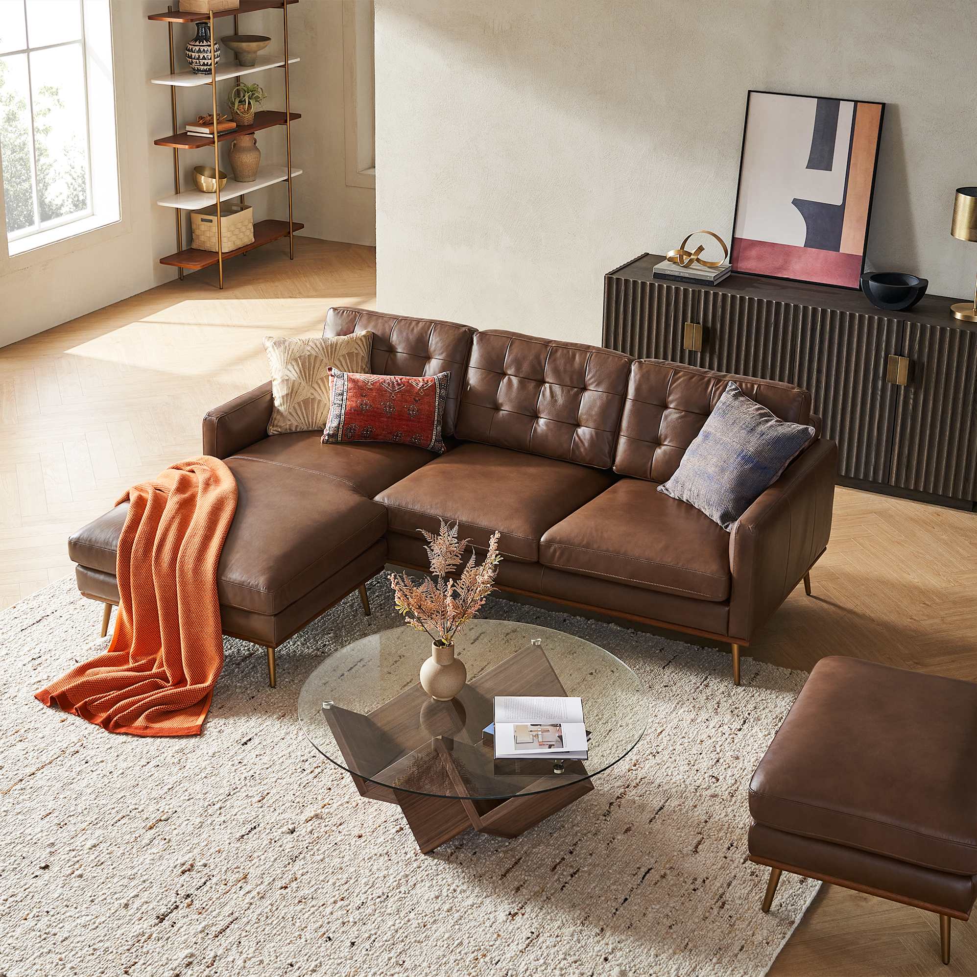 Isaac Leather Reversible Sectional Sofa 0