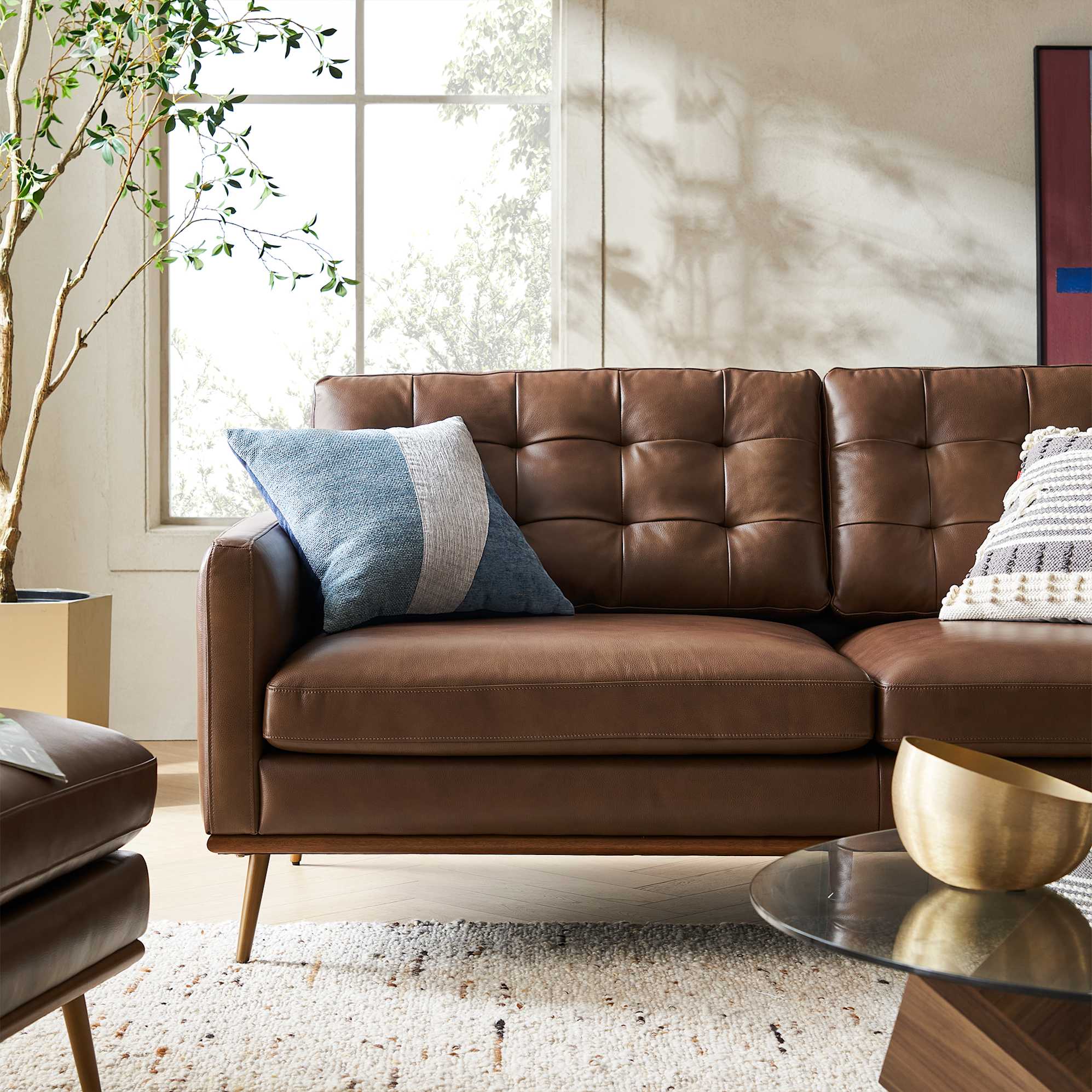 Isaac Leather Sofa with Ottoman 8