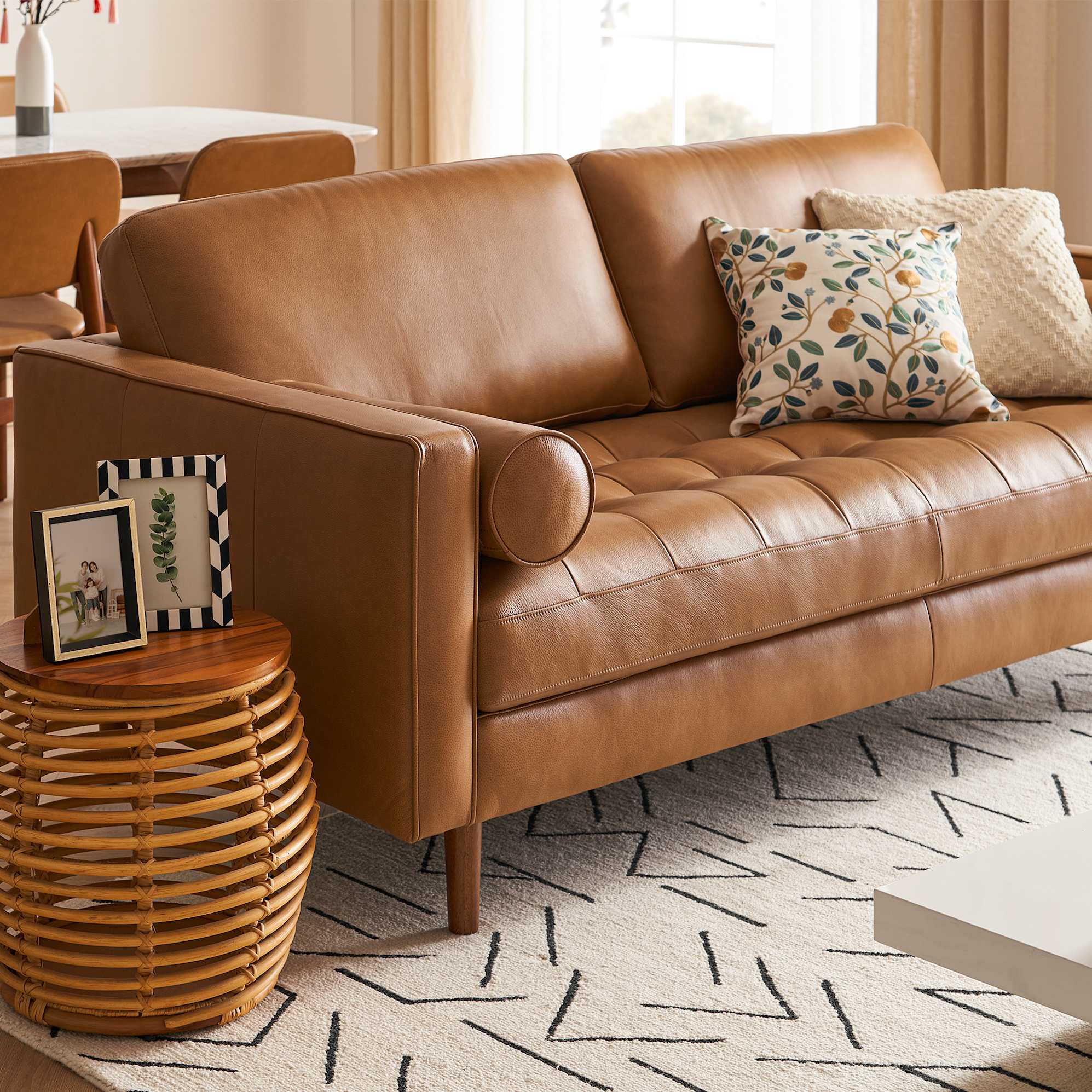 Madison Leather 3 Seater Sofa with Ottoman 7