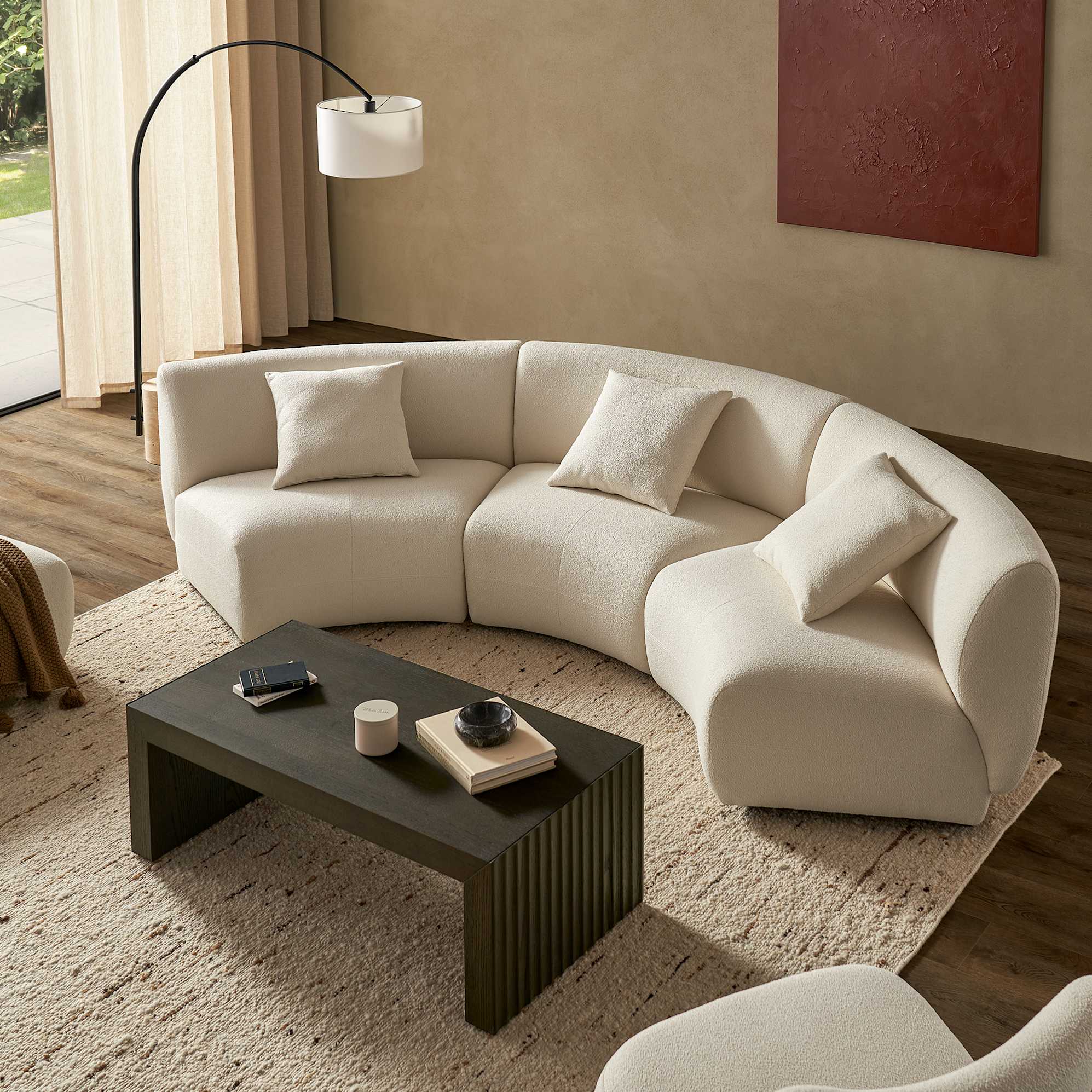 Auburn Performance Fabric Armless Curve 3 Seater Sofa 3