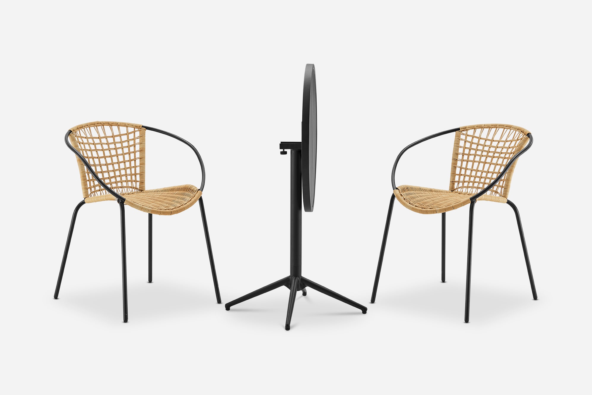 Balcony Round Foldable Table with 2 Como Chairs Set 9