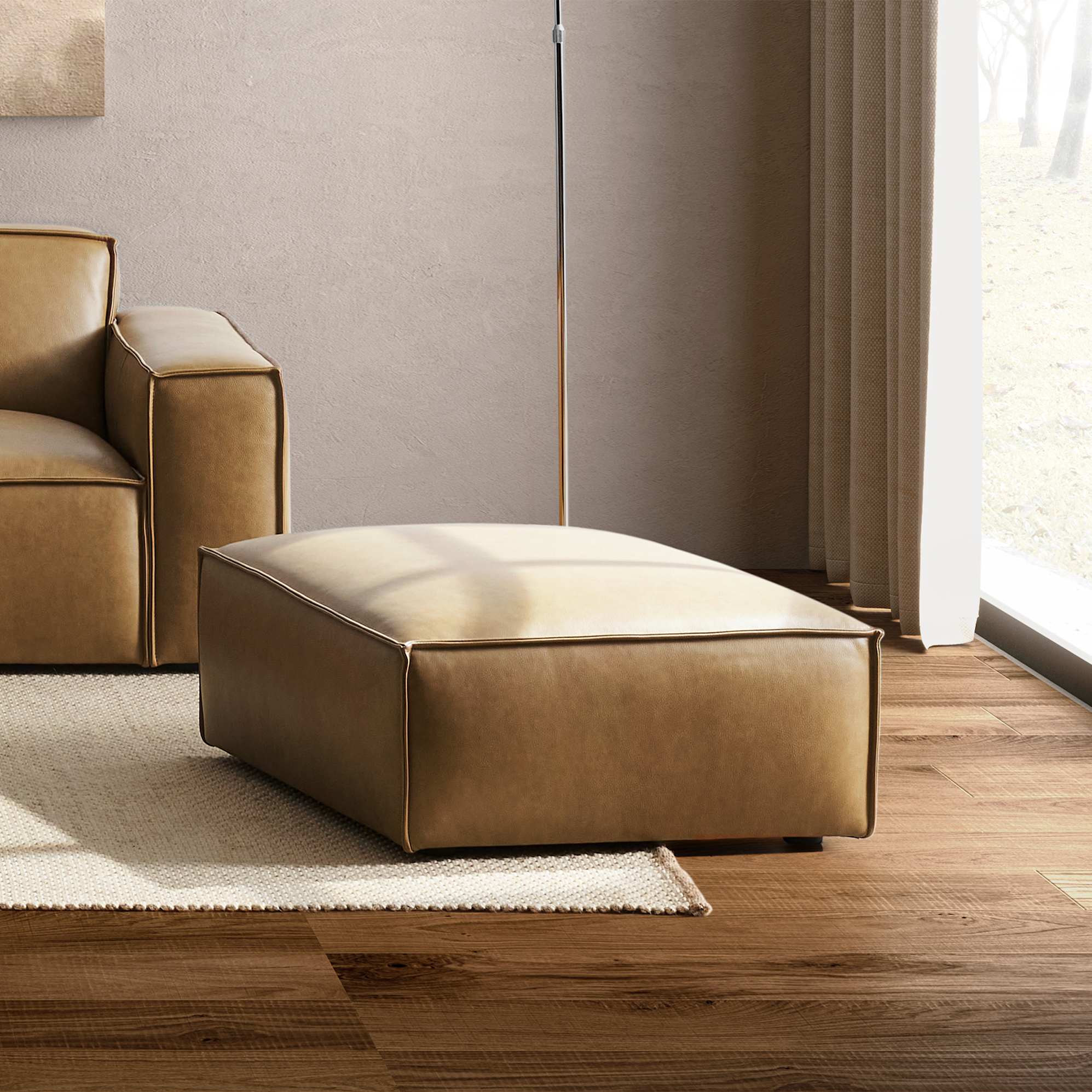 Jonathan Leather Extended Side Chaise Sofa with Ottoman 6