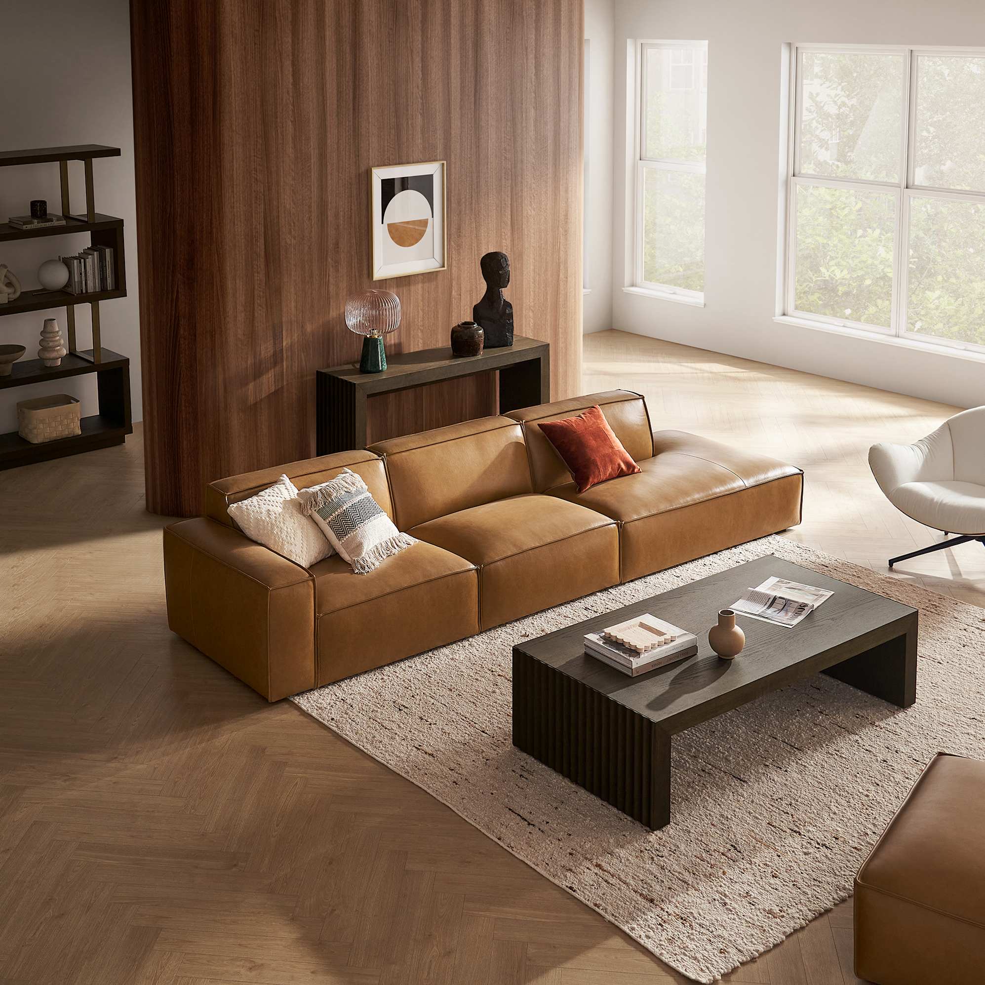 Jonathan Leather Extended Side Chaise Sofa with Ottoman 3