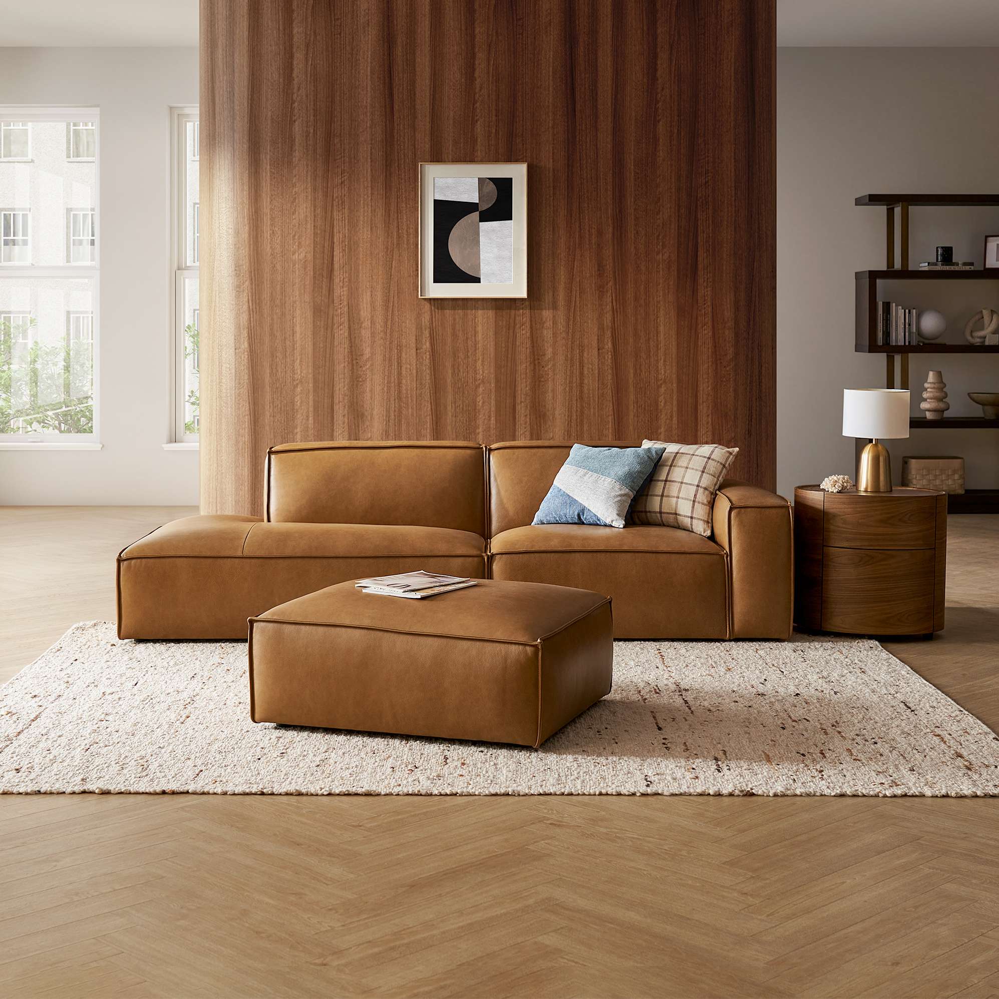 Jonathan Leather Side Chaise Sofa with Ottoman 0