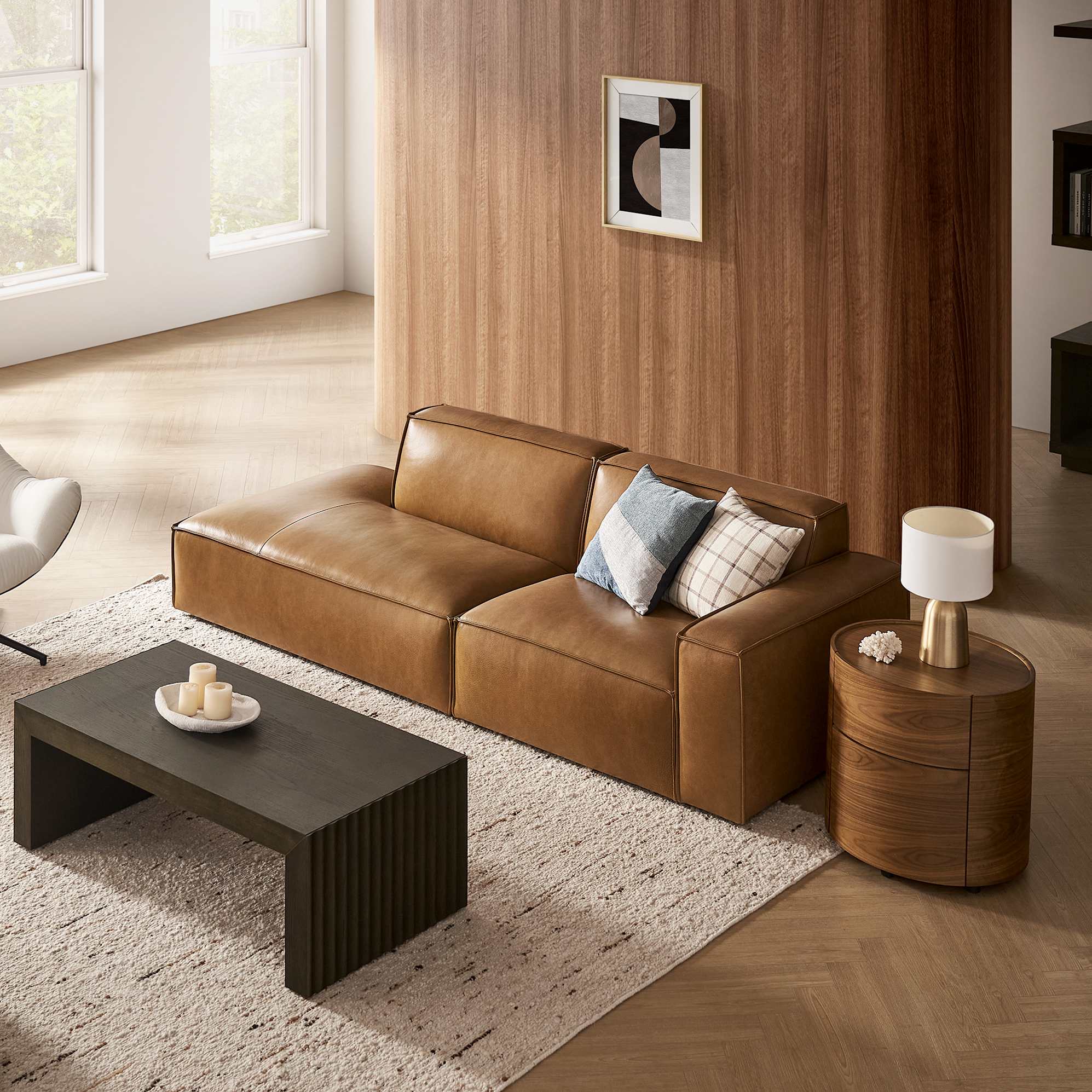 Jonathan Leather Side Chaise Sofa with Ottoman 3