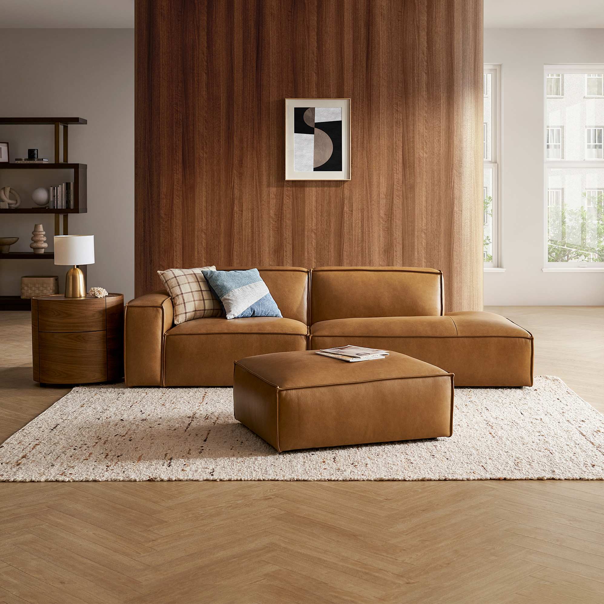 Jonathan Leather Side Chaise Sofa with Ottoman 0