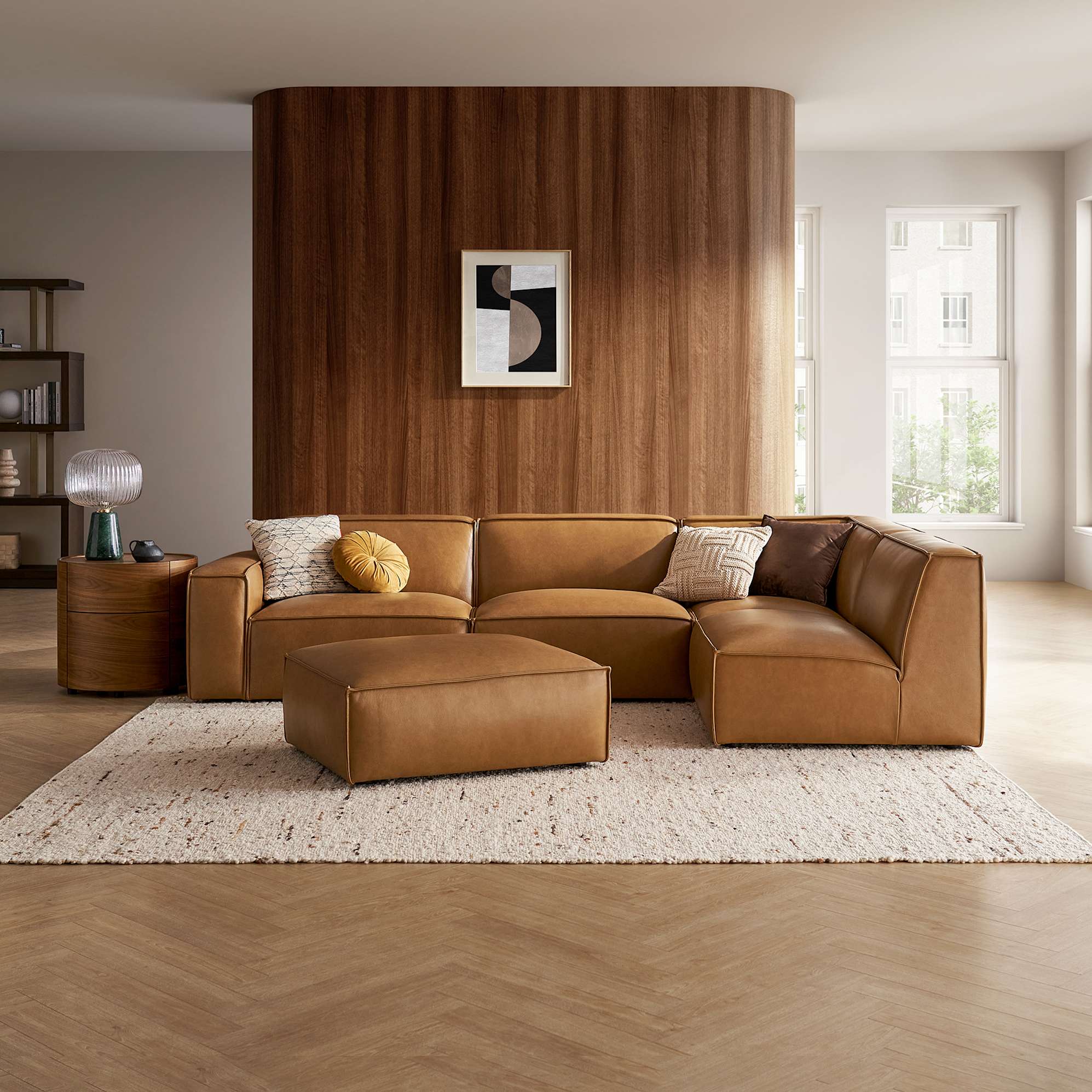 Jonathan Leather Chaise Sectional Sofa with Ottoman - Thumbnail 3