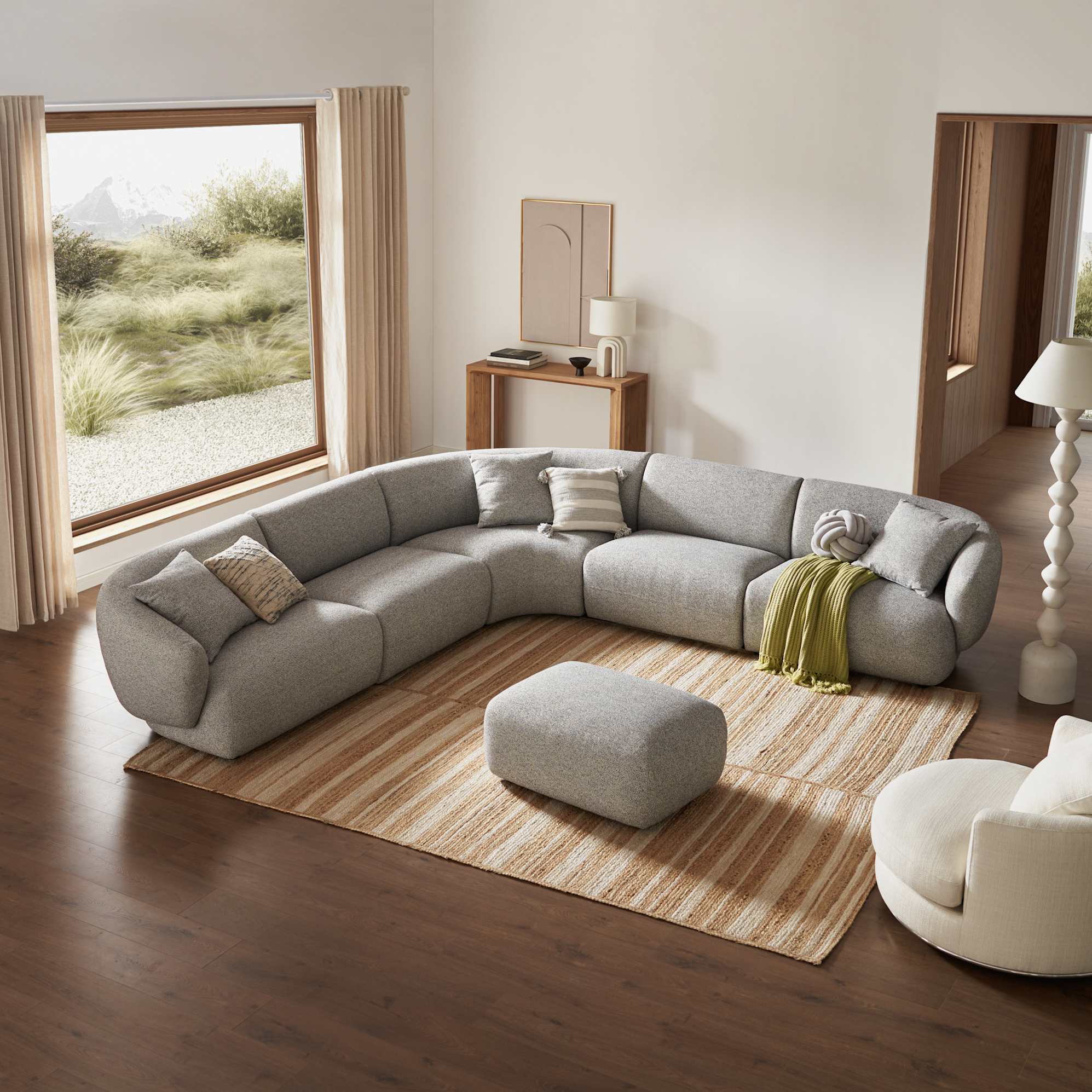 Auburn Performance Fabric L-Shape Sectional Sofa with Ottoman 0