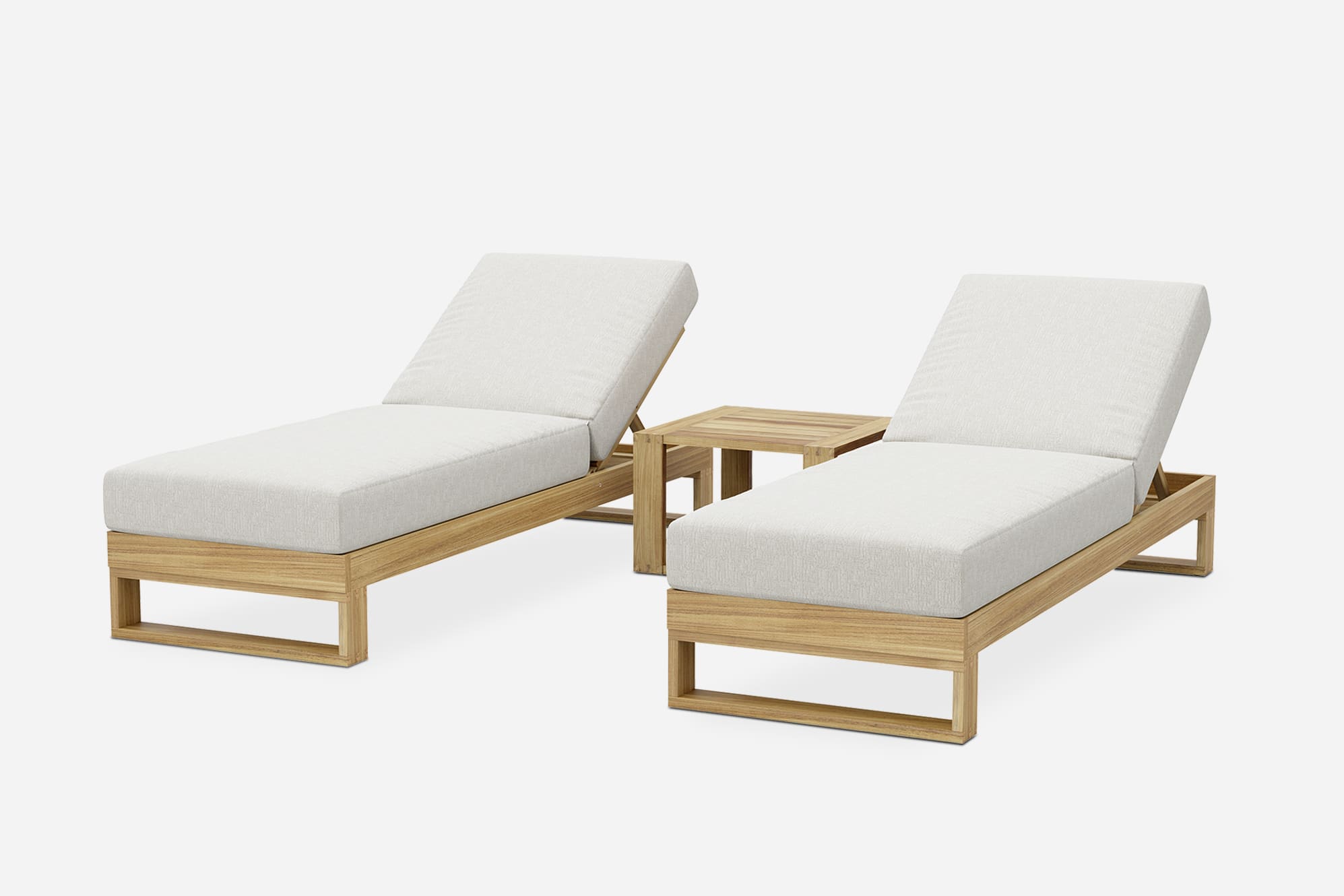 Rio Outdoor Teak 2 Chaise Lounges & Side Table Set 1