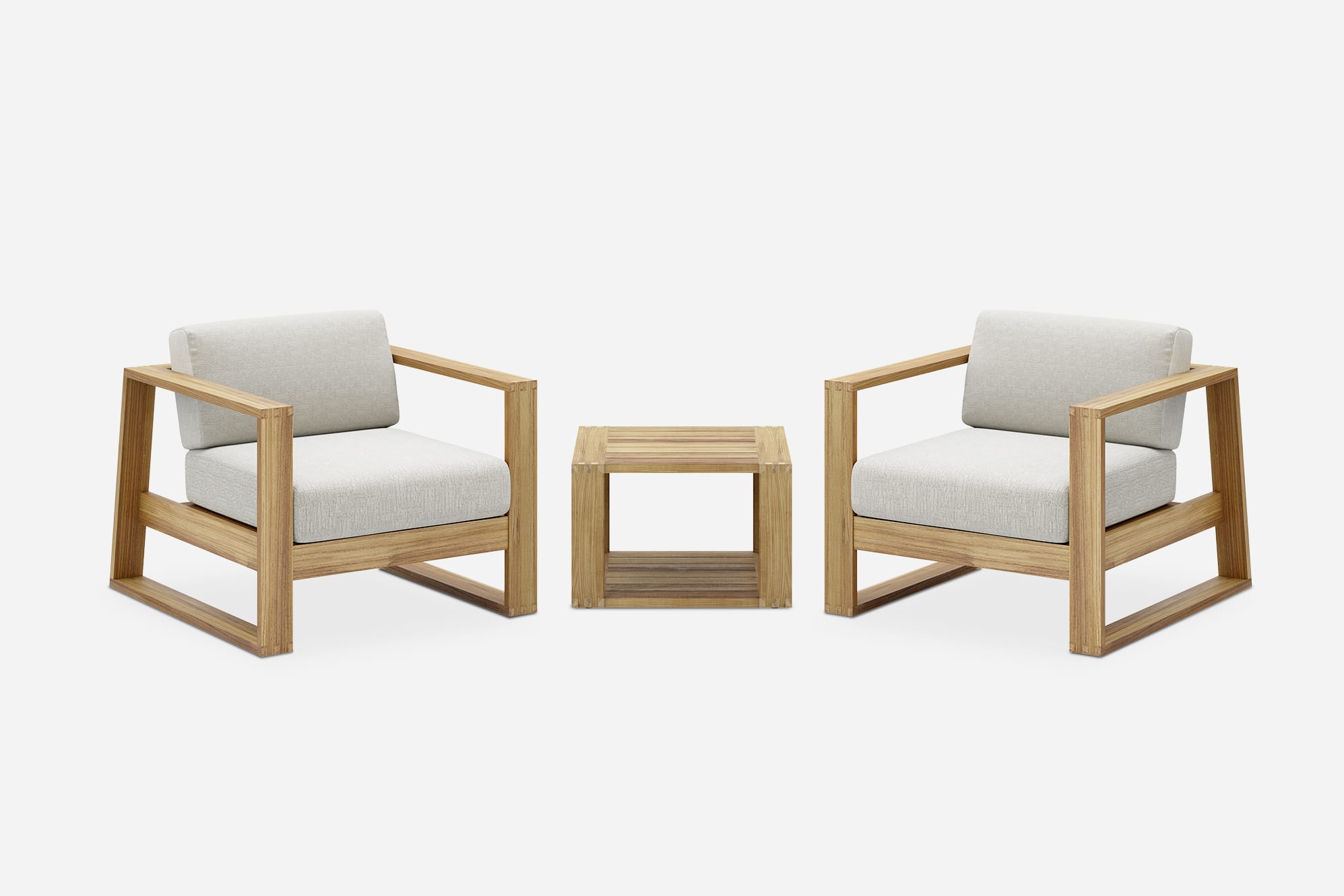 Rio Outdoor Teak 2 Lounge Chairs & Side Table Set 1