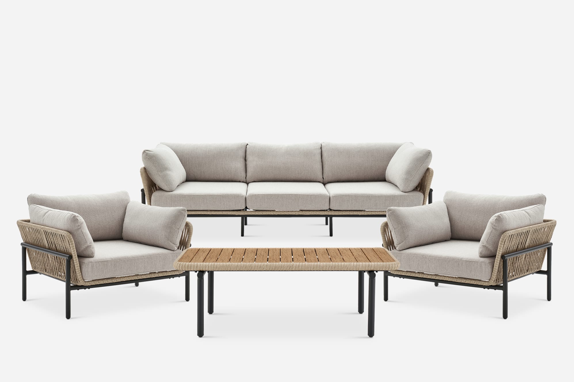 Sierra Outdoor 3 Seater Sofa, Lounge Chair & Coffee Table Set 1