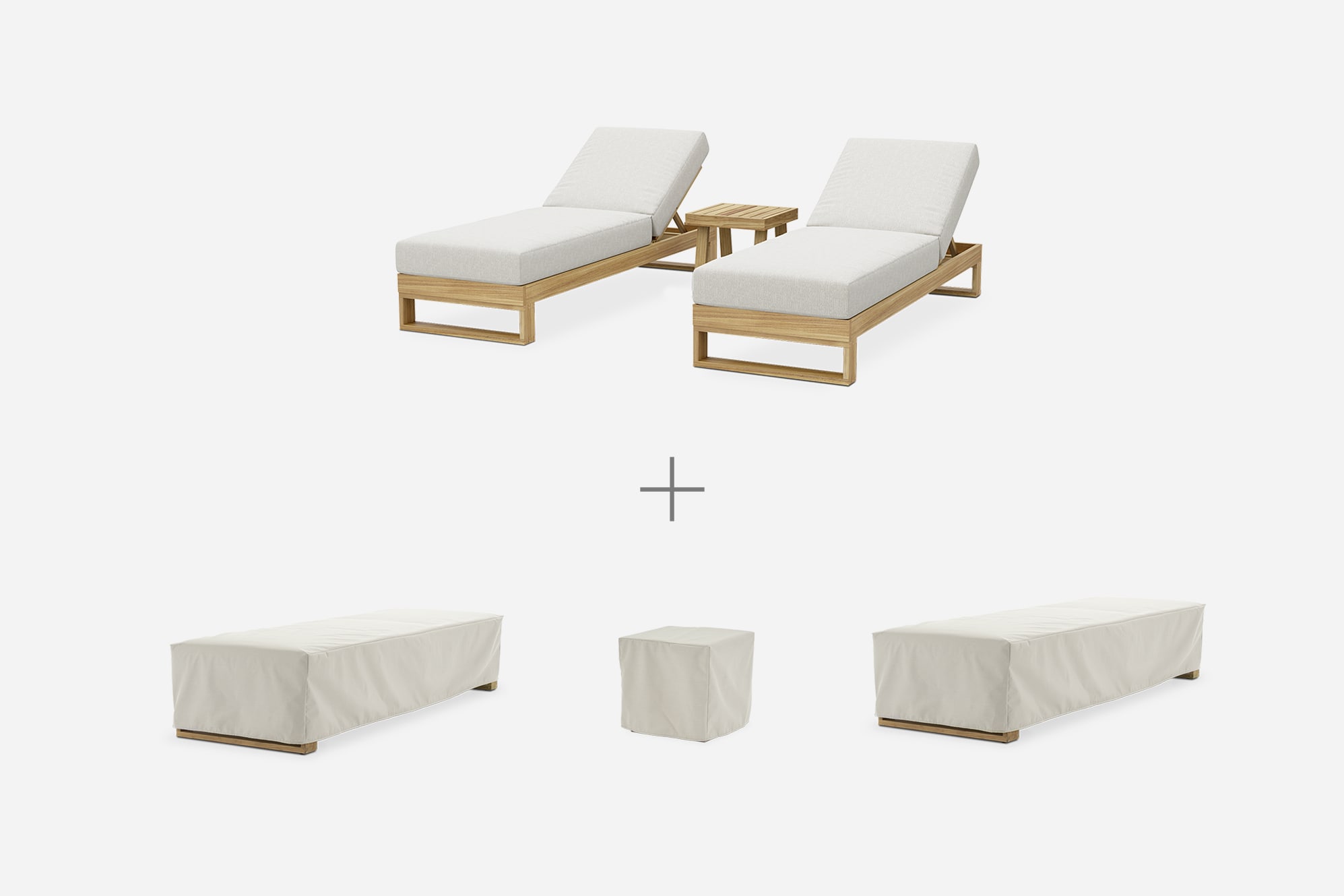 Rio Outdoor Teak 2 Chaise Lounges & Side Table Set 1