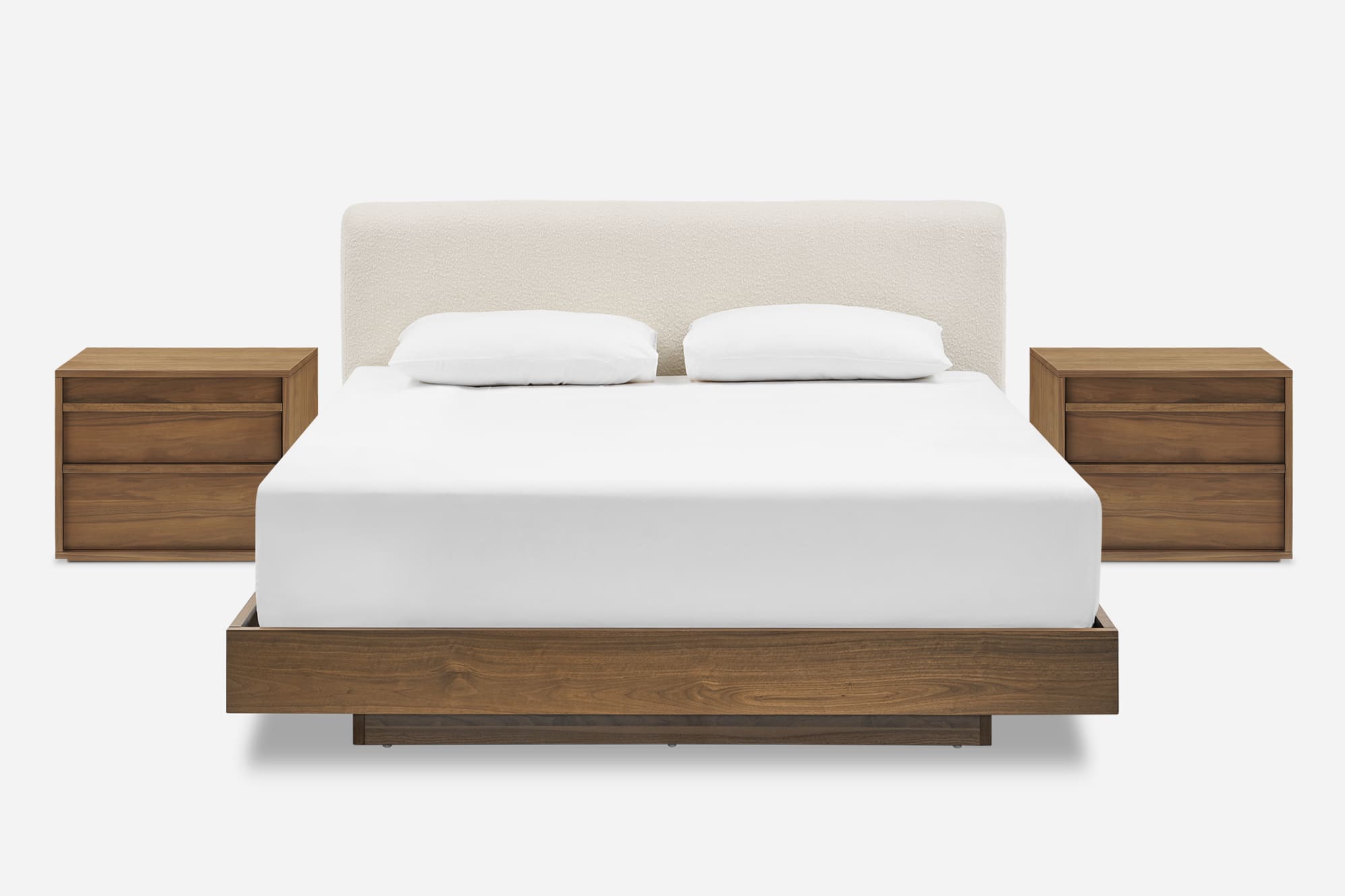 Joseph Bed Bouclé with 2 Joseph Bedside Tables 1