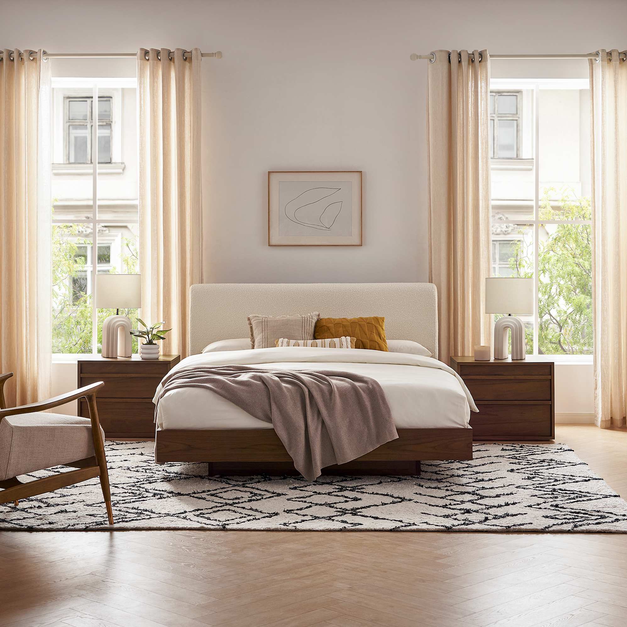 Joseph Bed Bouclé with 2 Joseph Bedside Tables 0