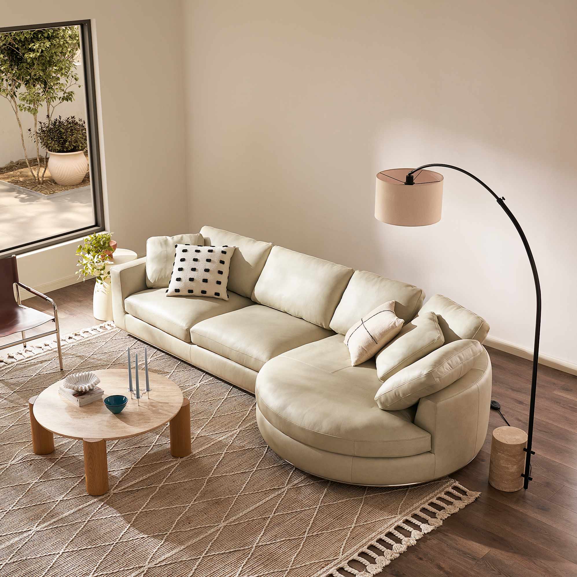 Hamilton Leather Round Chaise Sectional Sofa 0