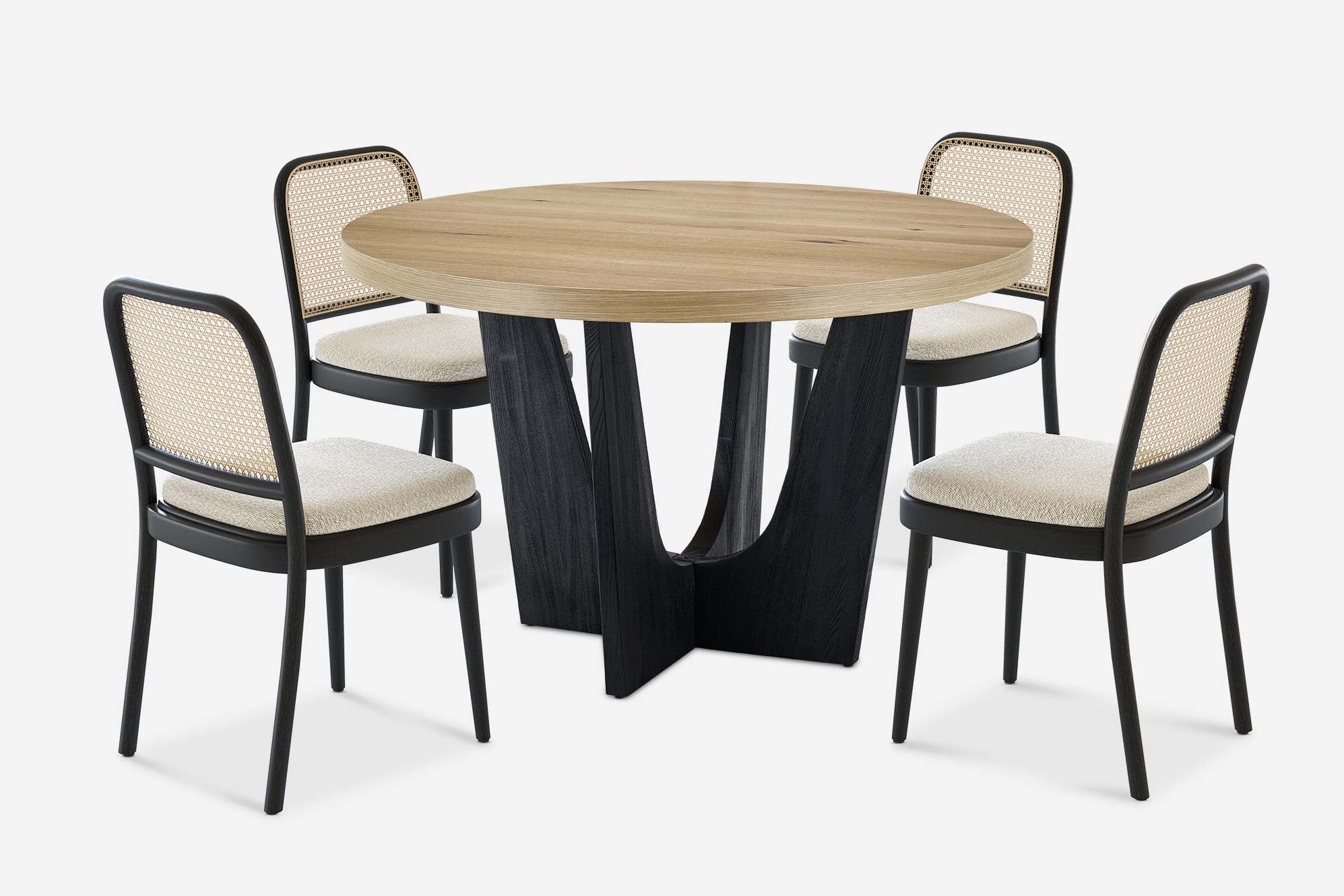 Sawyer Round Dining Table with 4 Edith Cane Chairs, Black 1
