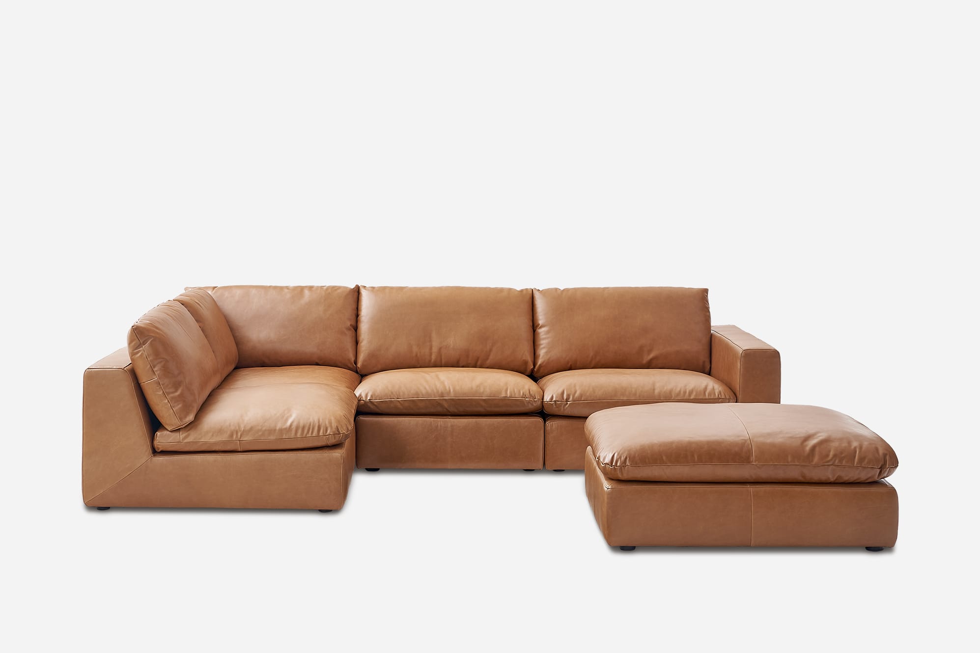 Dawson Leather Chaise Sectional Sofa with Ottoman 2