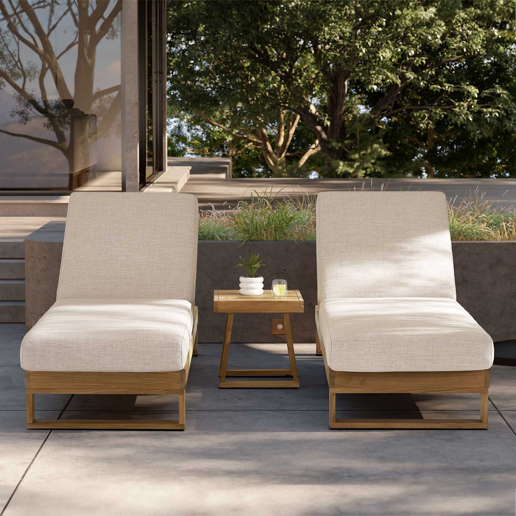 Rio Outdoor Teak 2 Chaise Lounges & Side Table Set 0