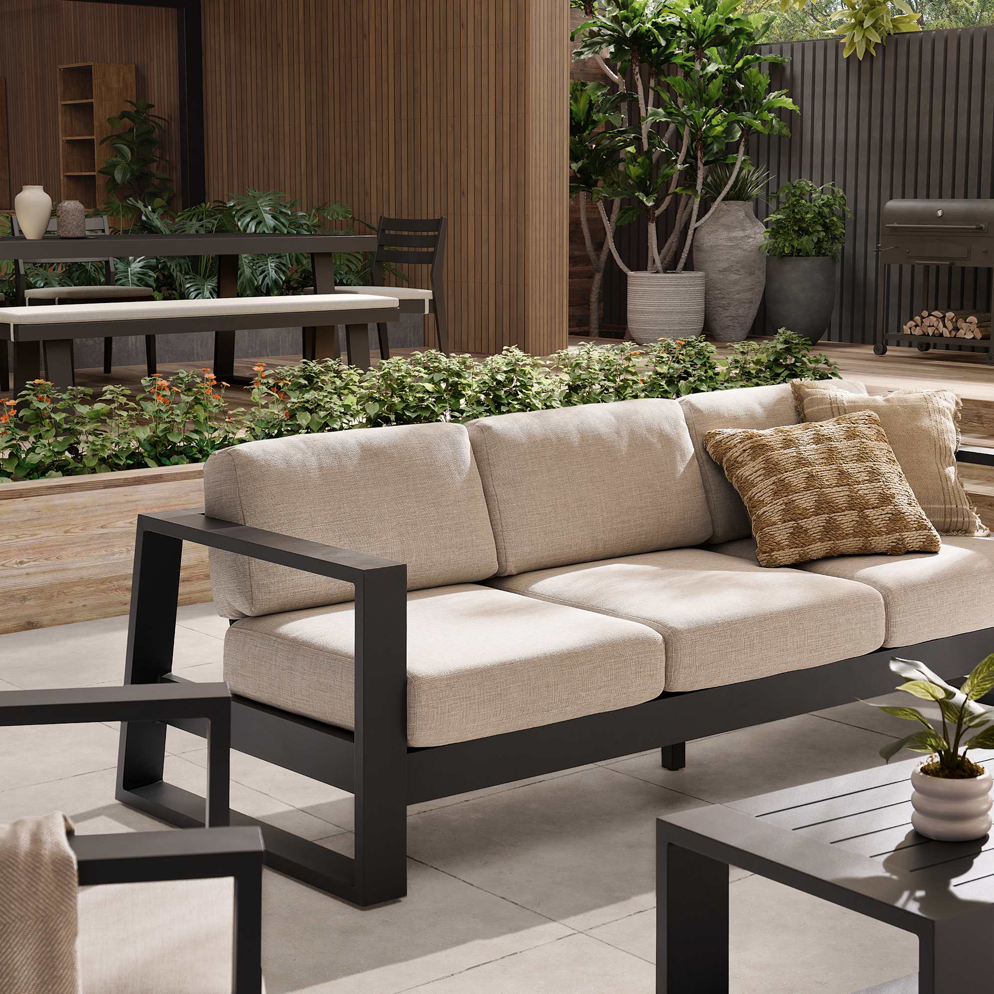 Rio Outdoor 3 Seater Sofa with Ottoman 4