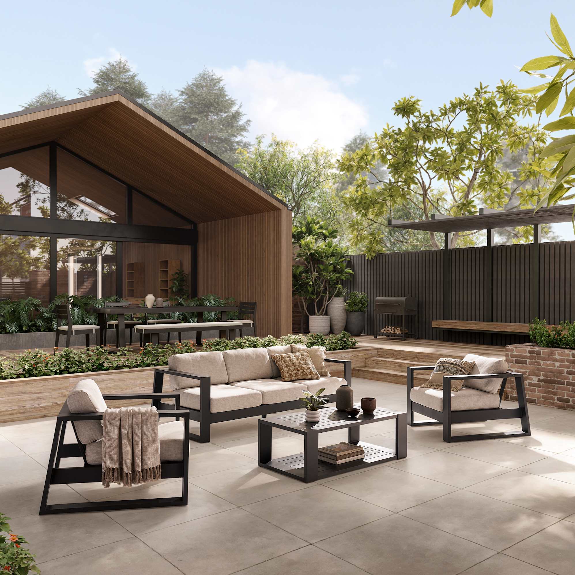 Rio Outdoor Sofa, 2 Lounge Chairs & Table Set 2