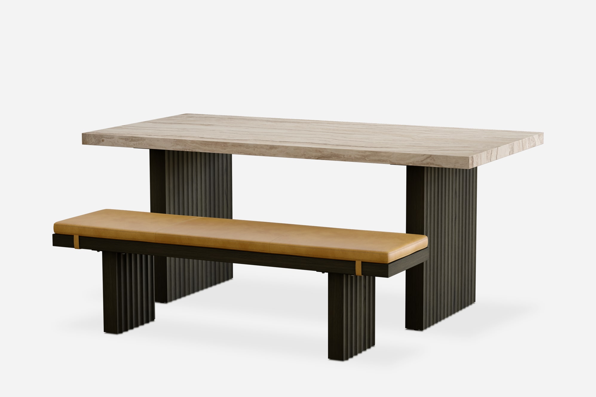 Sloane Travertine Dining Table with Bench Set 0