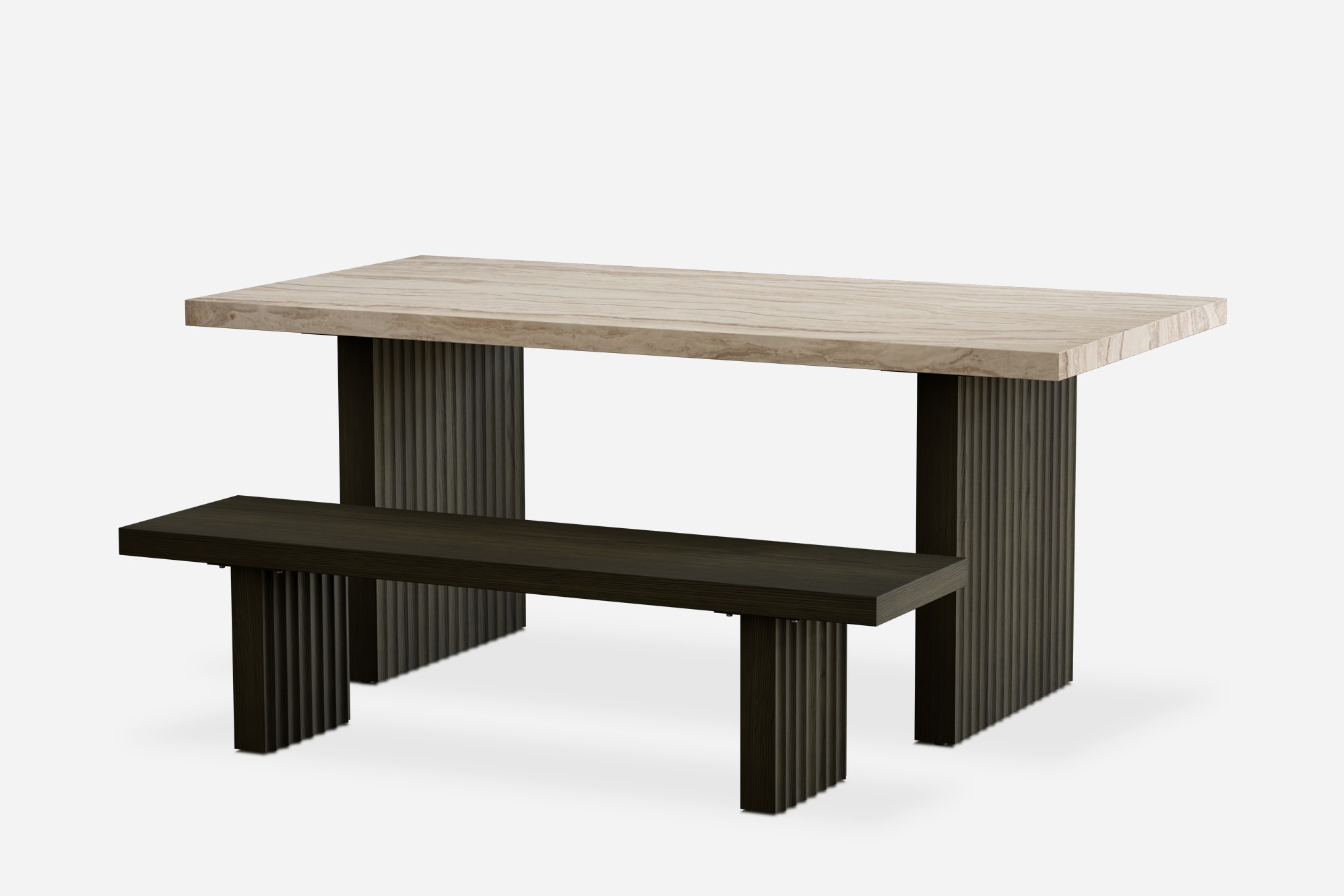 Sloane Travertine Dining Table with Bench Set 0