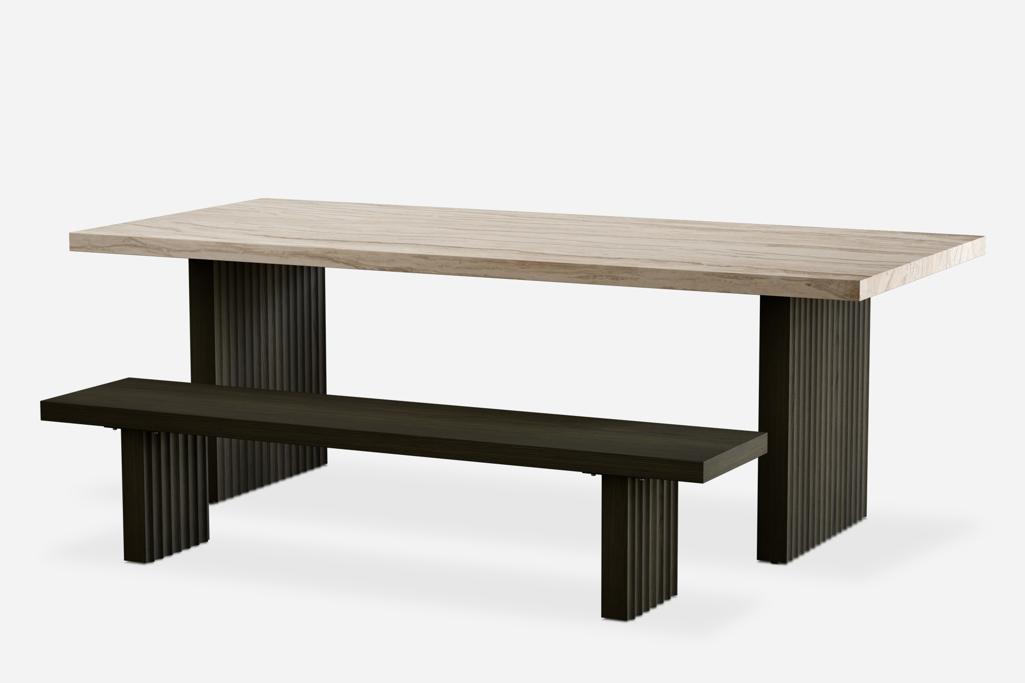 Sloane Travertine Dining Table with Bench Set 0