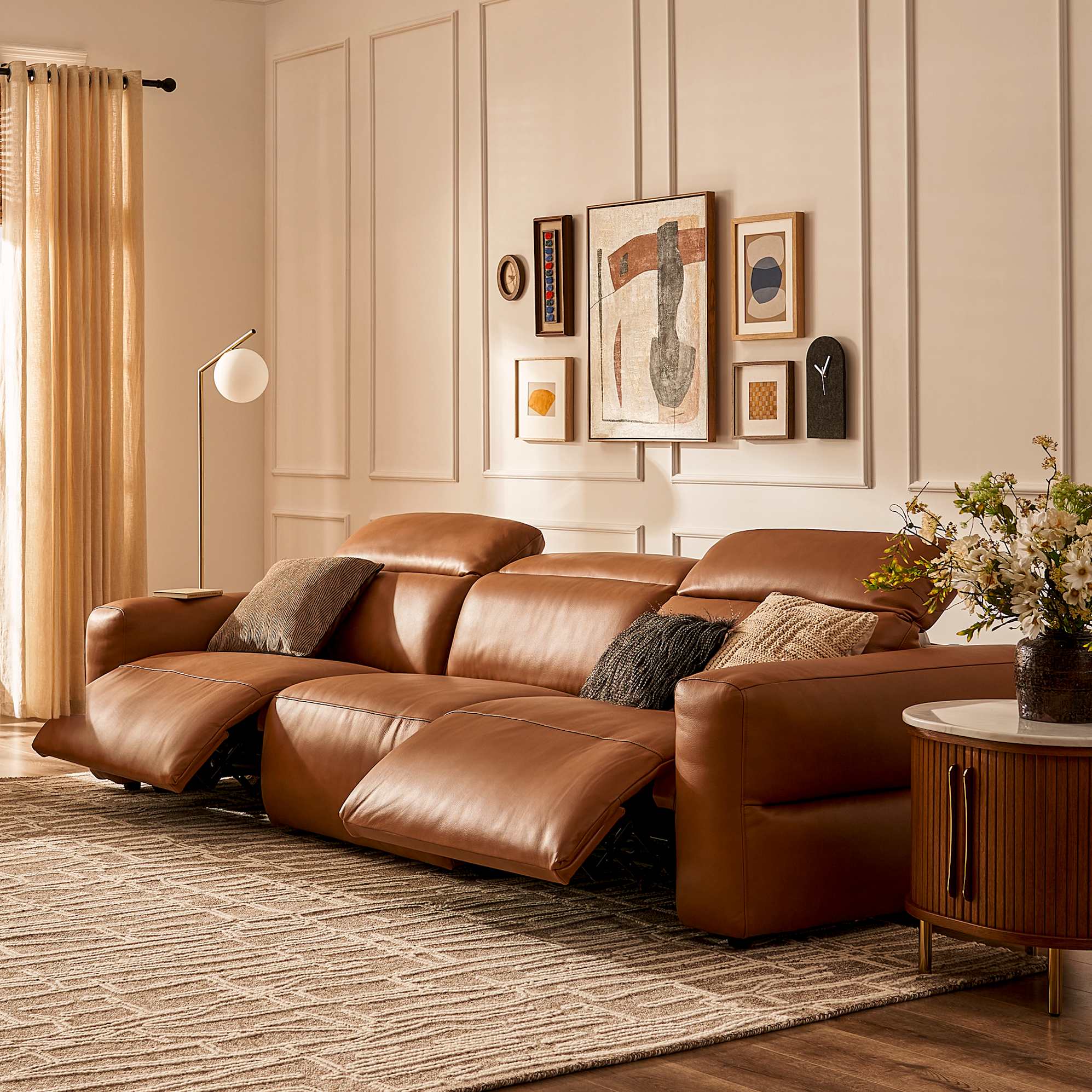 Jaron Leather Recliner Extended 3 Seater Sofa 0