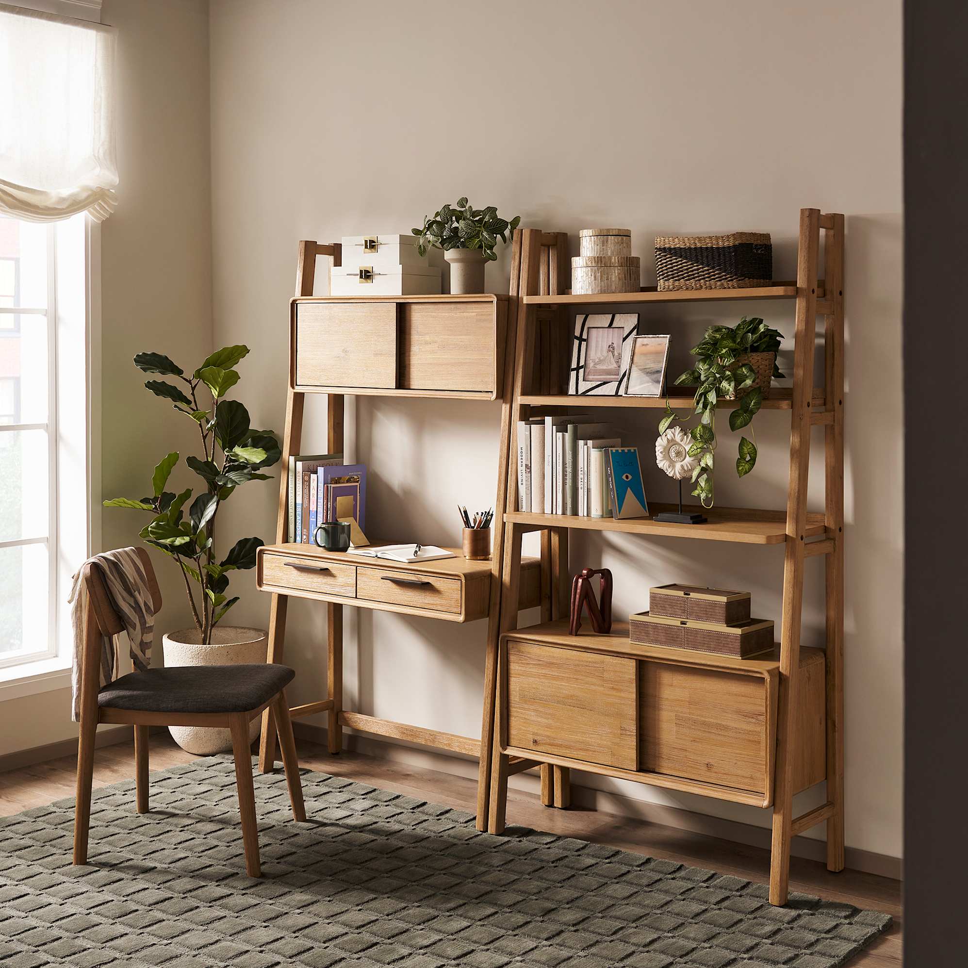 Seb Wall Desk with Bookcase Set 0