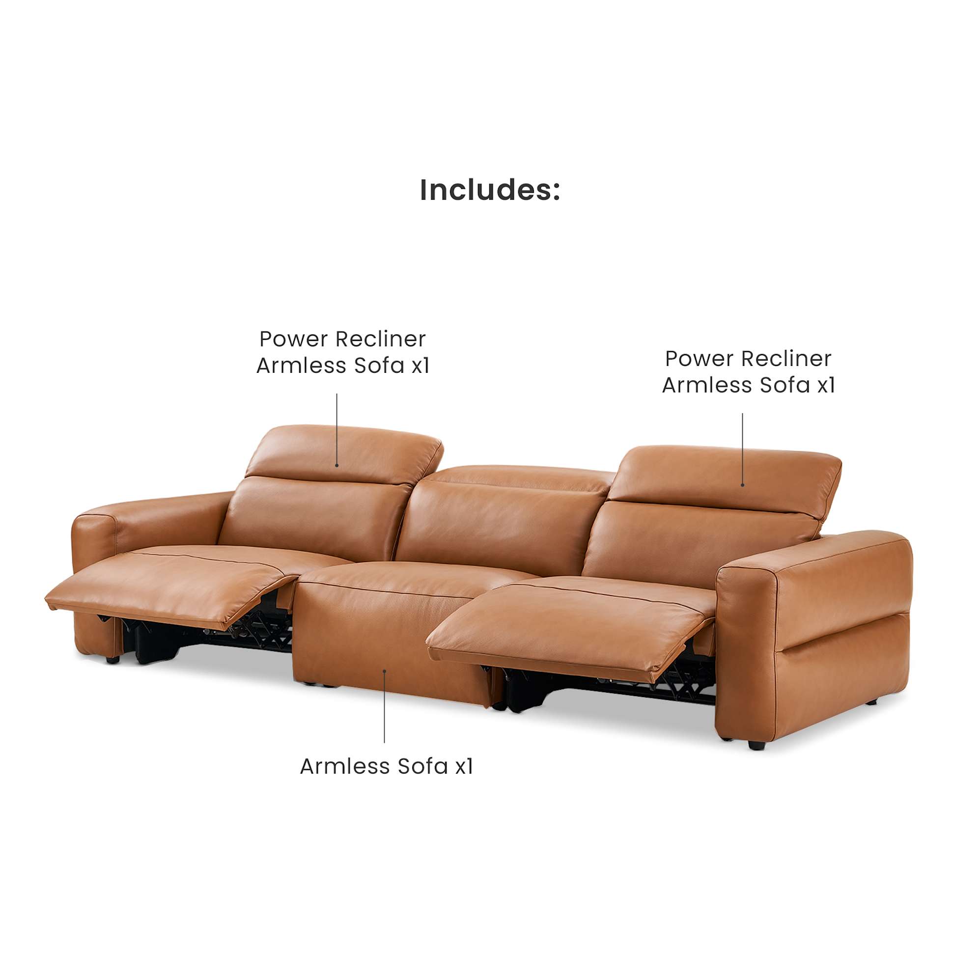 Jaron Leather Recliner Extended 3 Seater Sofa 3