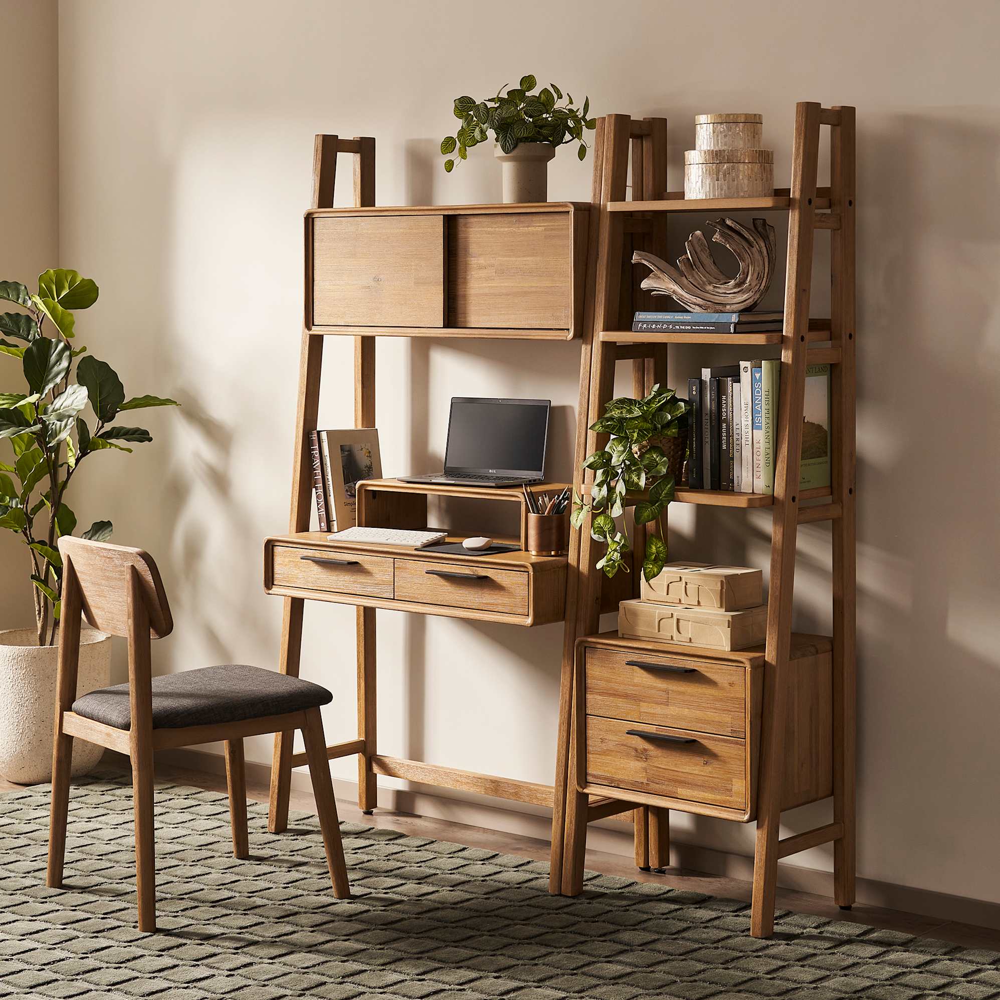 Seb Wall Desk with Bookshelf Set 0