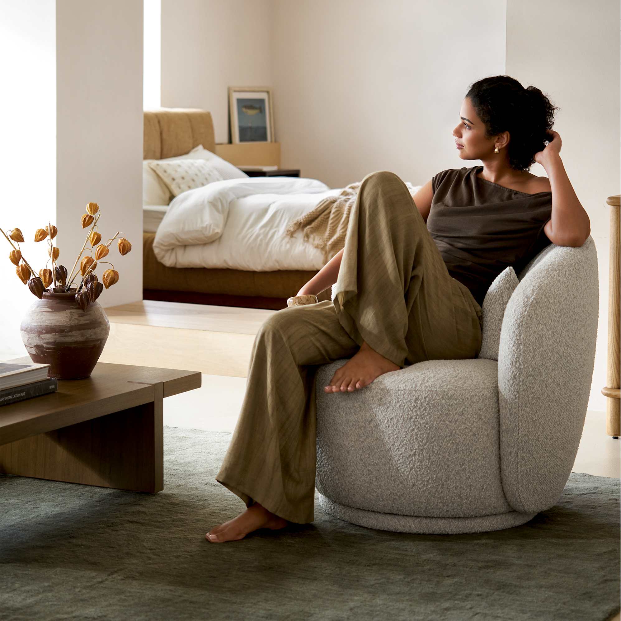 Avery Performance Bouclé Swivel Armchair 3