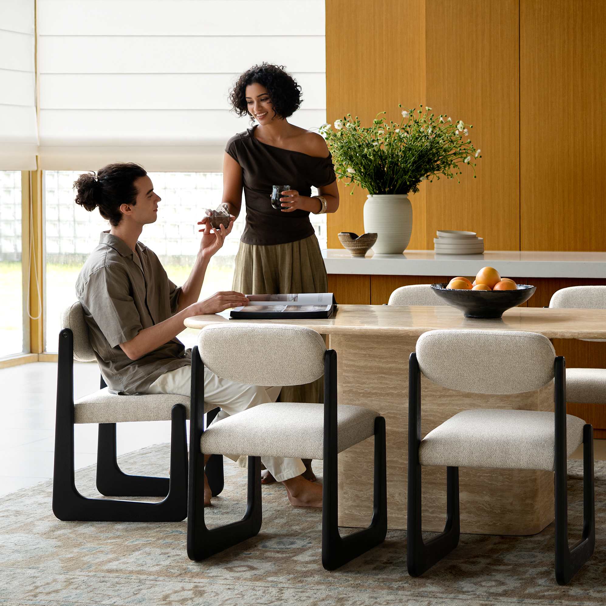 Belmont Travertine Rectangular Dining Table 2
