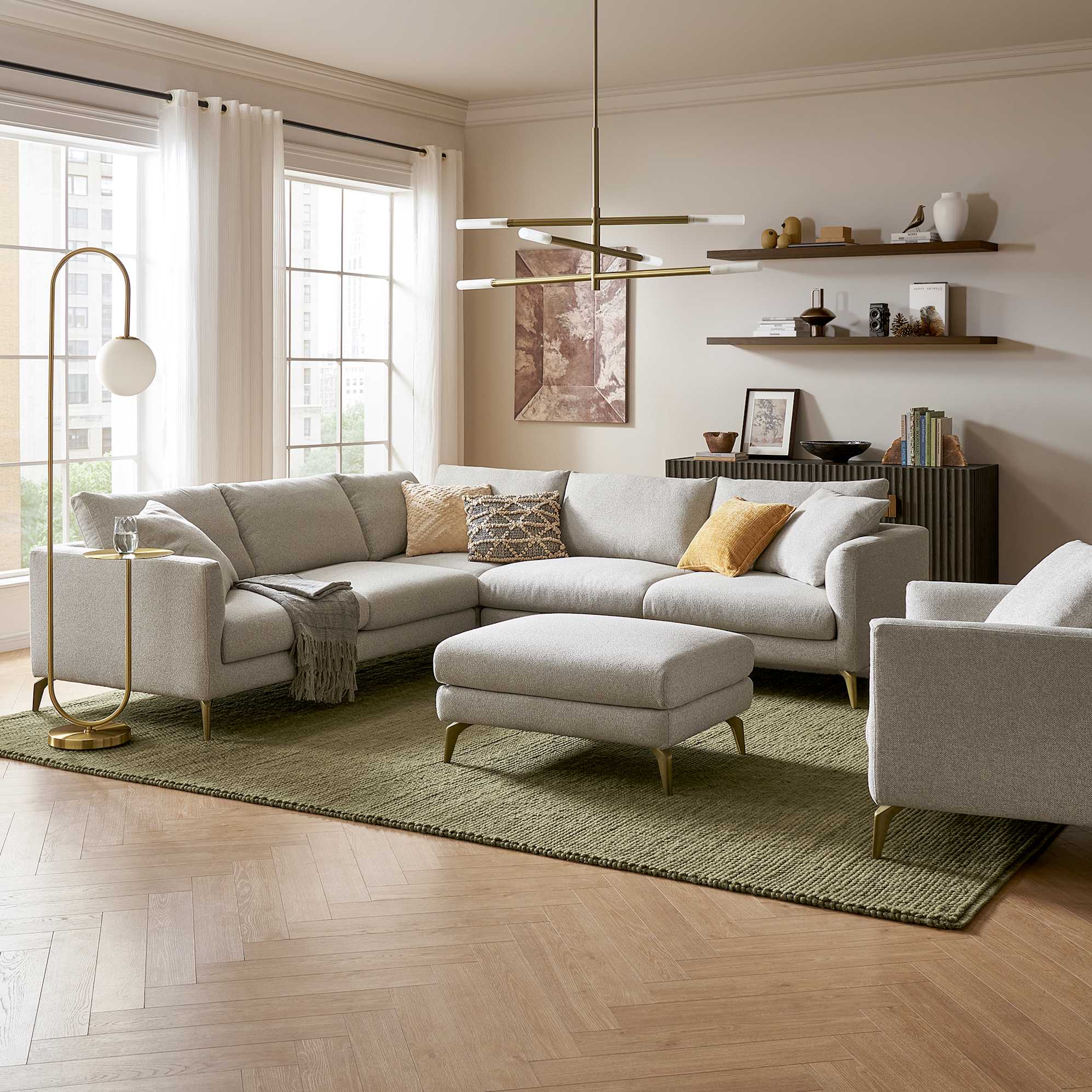 Lena Performance Fabric L-Shape Sectional Sofa with Ottoman 0