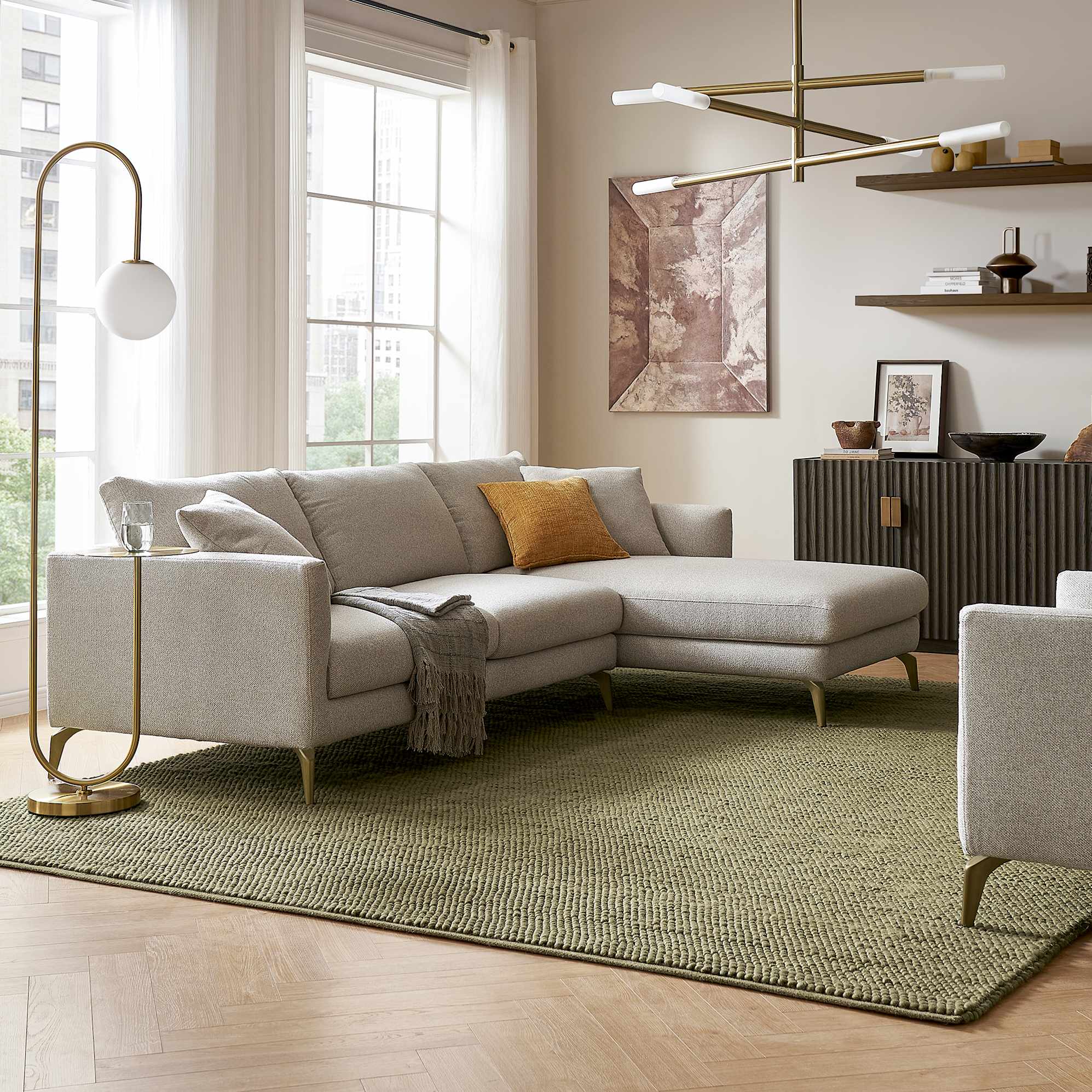 Lena Performance Fabric Chaise Sectional Sofa 0