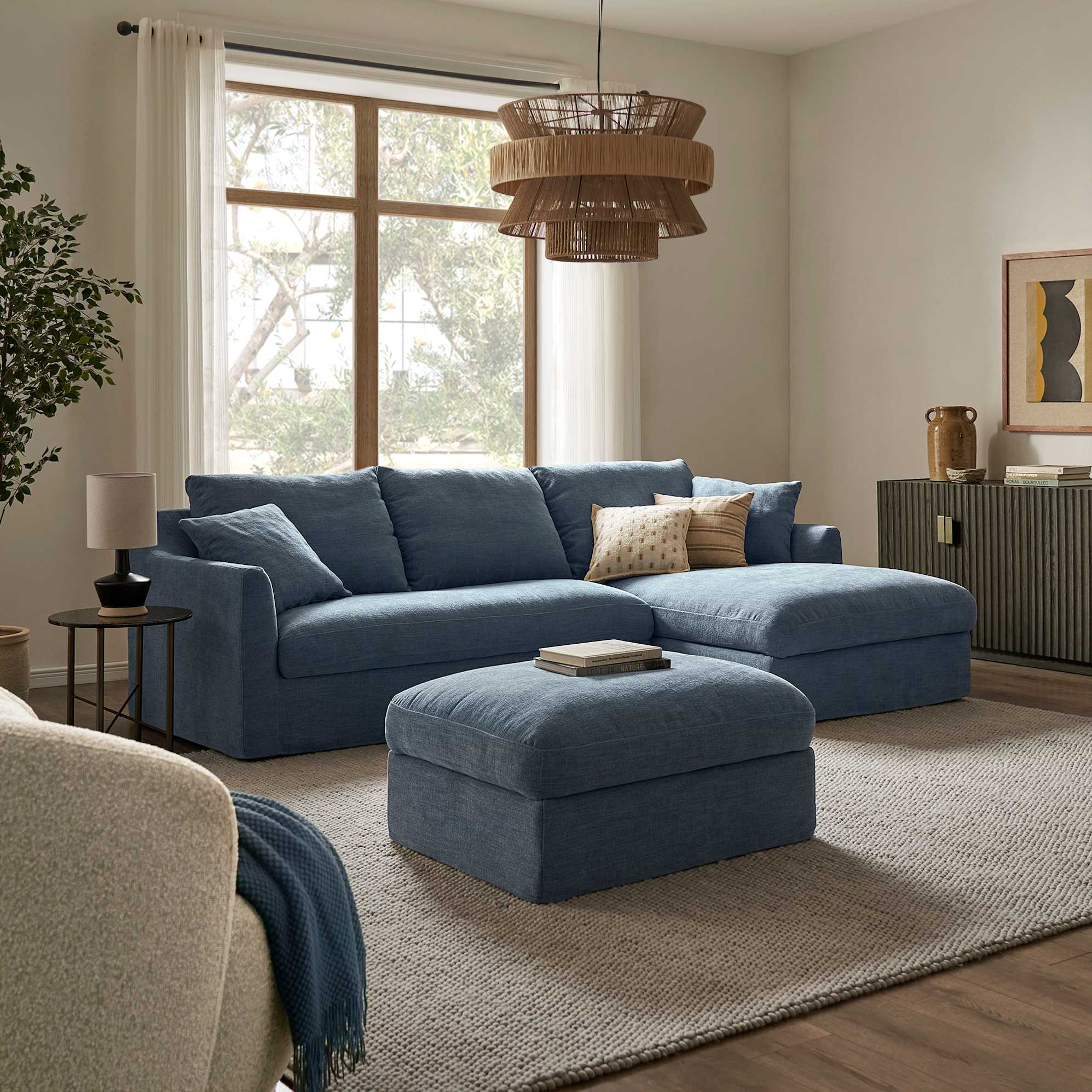 Agnes Slipcover Storage Chaise Sectional Sofa with Ottoman 0