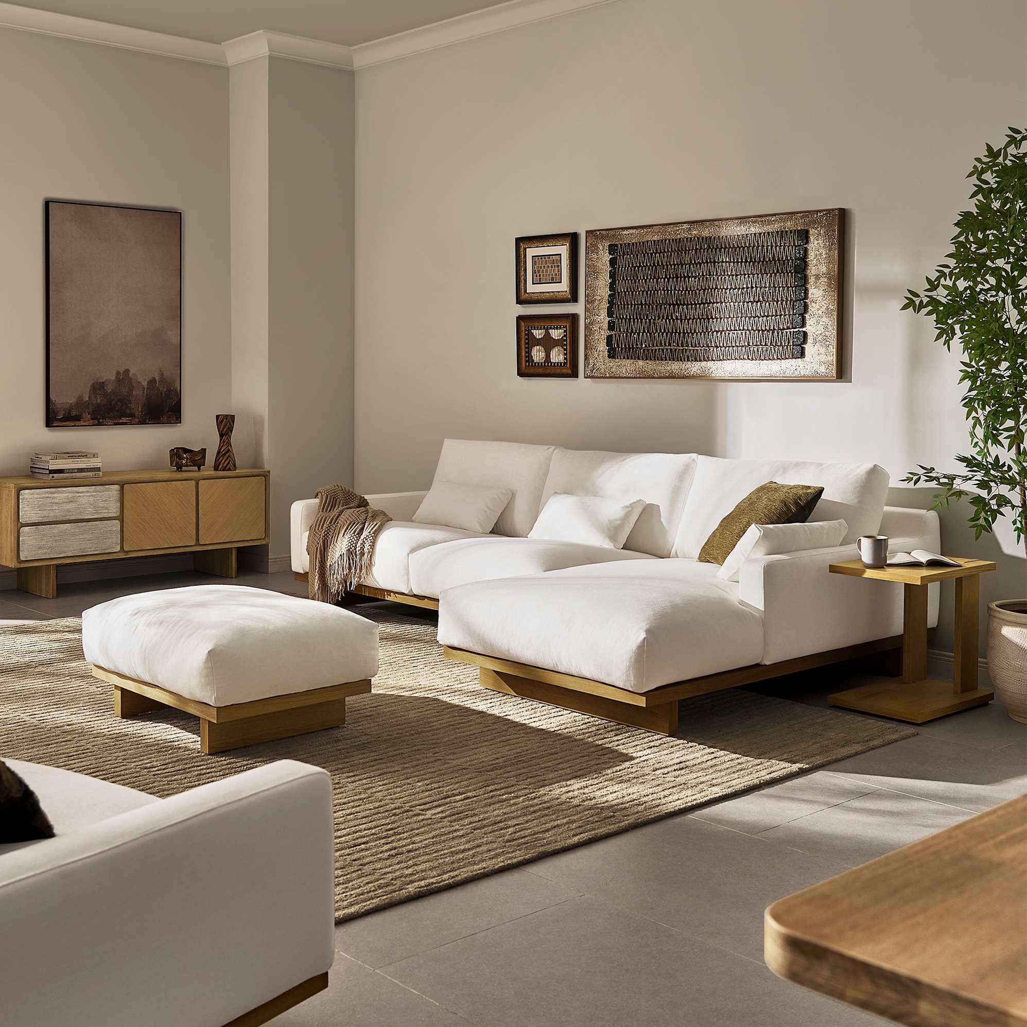 Mori Performance Fabric Chaise Sofa with Footstool 0