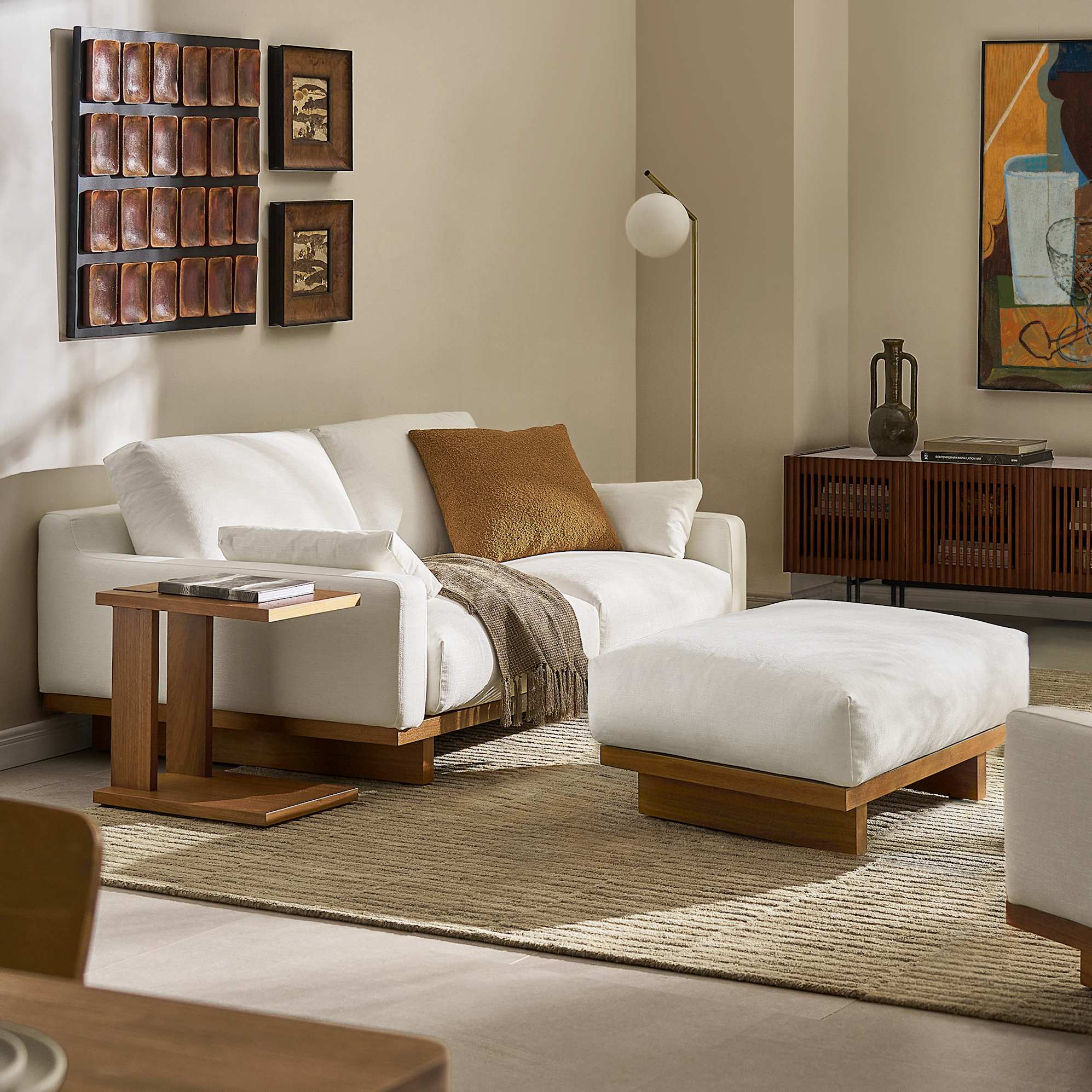 Mori Performance Fabric 3 Seater Sofa with Footstool 1