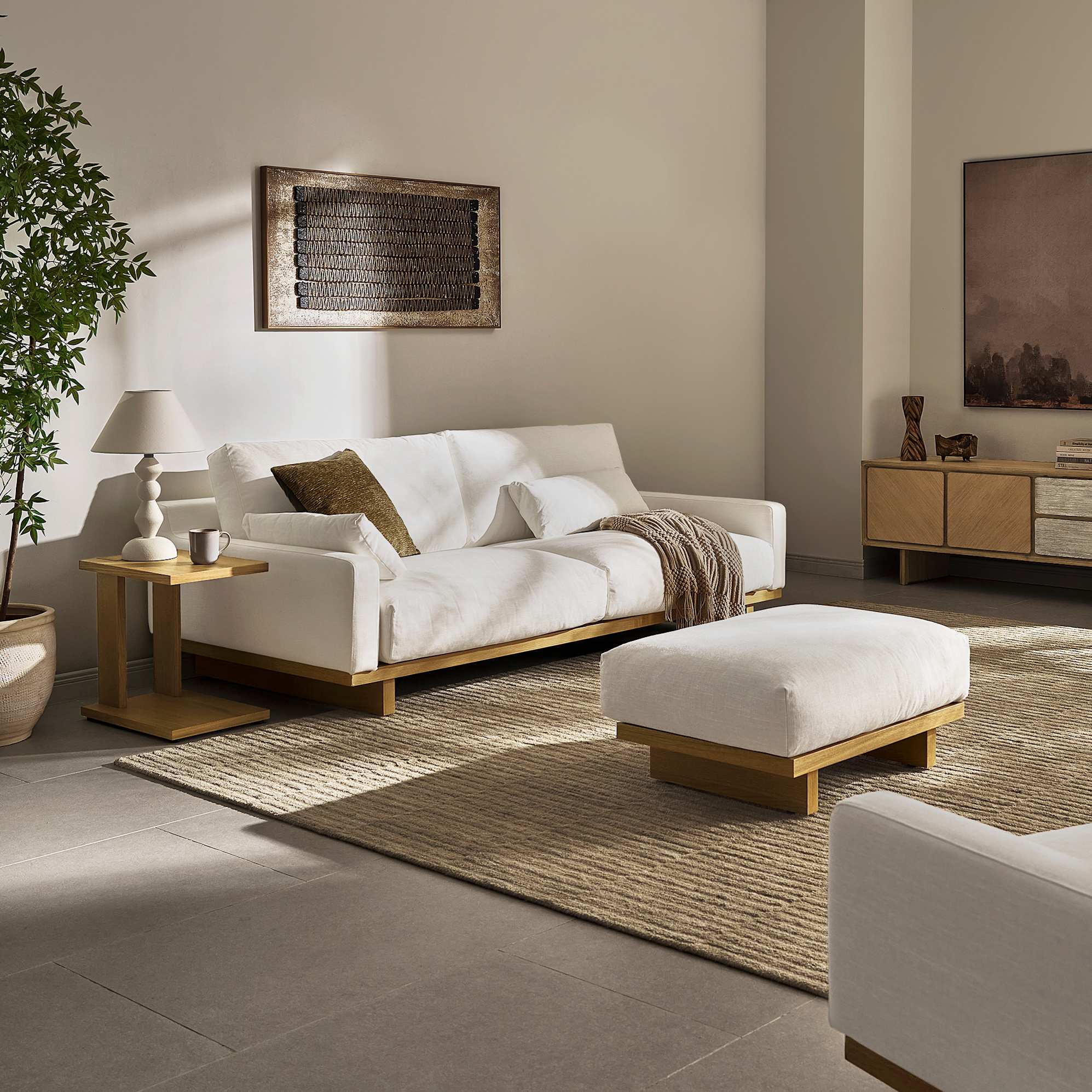 Mori Performance Fabric 3 Seater Sofa with Footstool 0