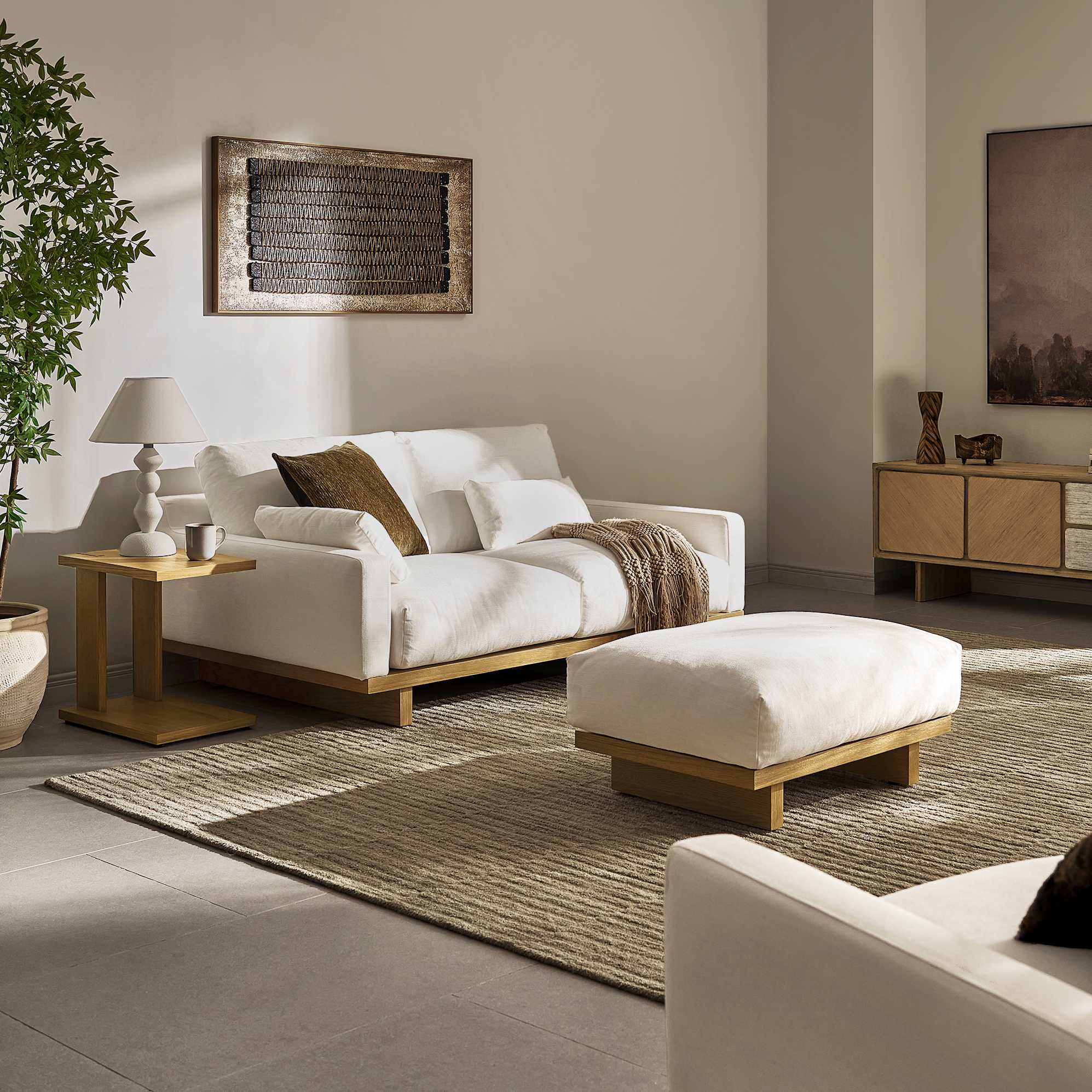 Mori Performance Fabric 2 Seater Sofa with Footstool 0