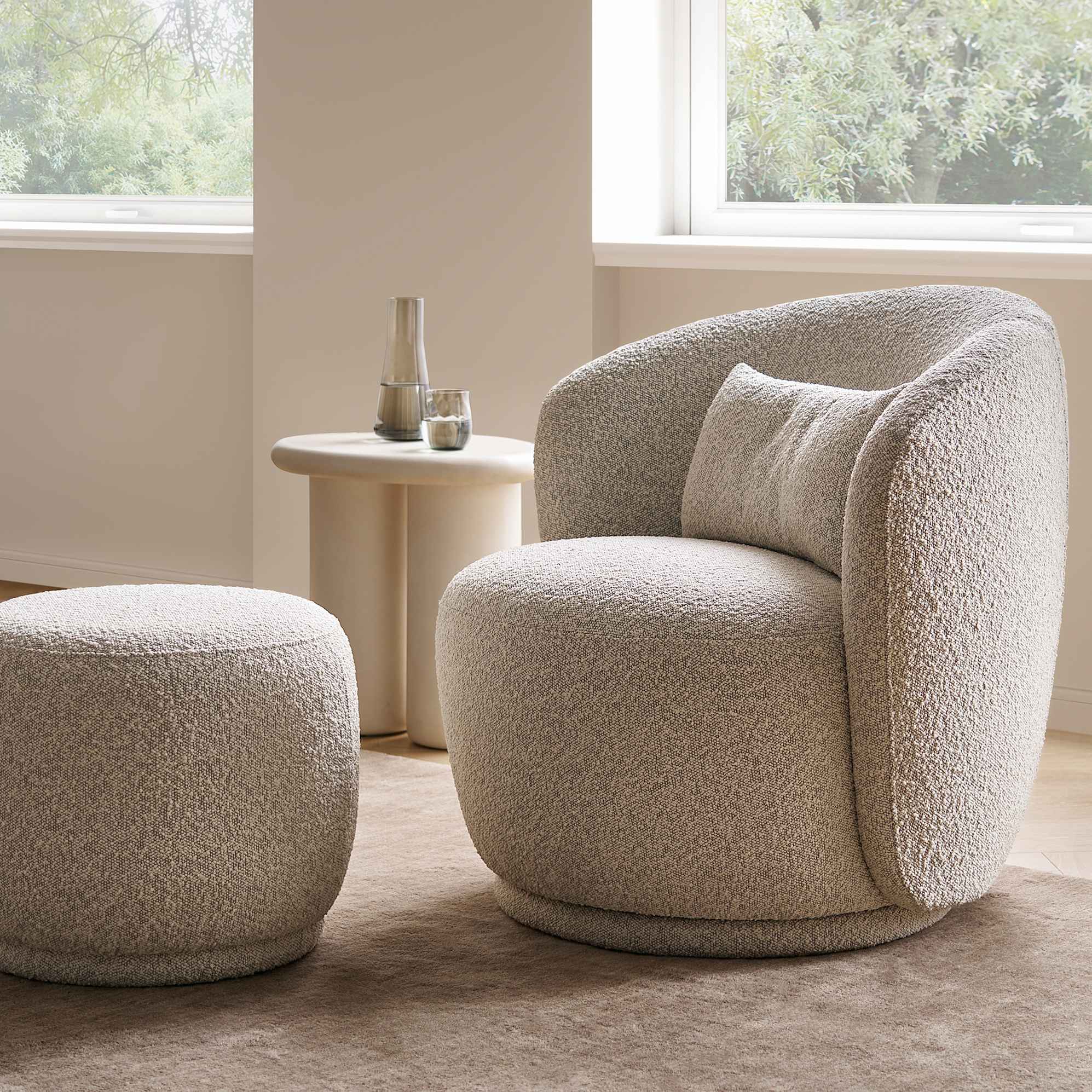 Avery Performance Bouclé Swivel Armchair with Ottoman 0